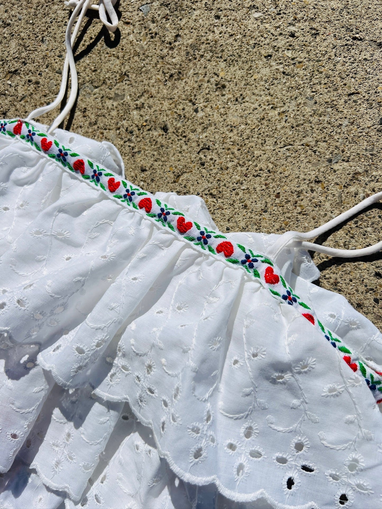 Vintage 1970s Vicky Vaughn White Eyelet Ruffle Maxi Dress | XS/S
