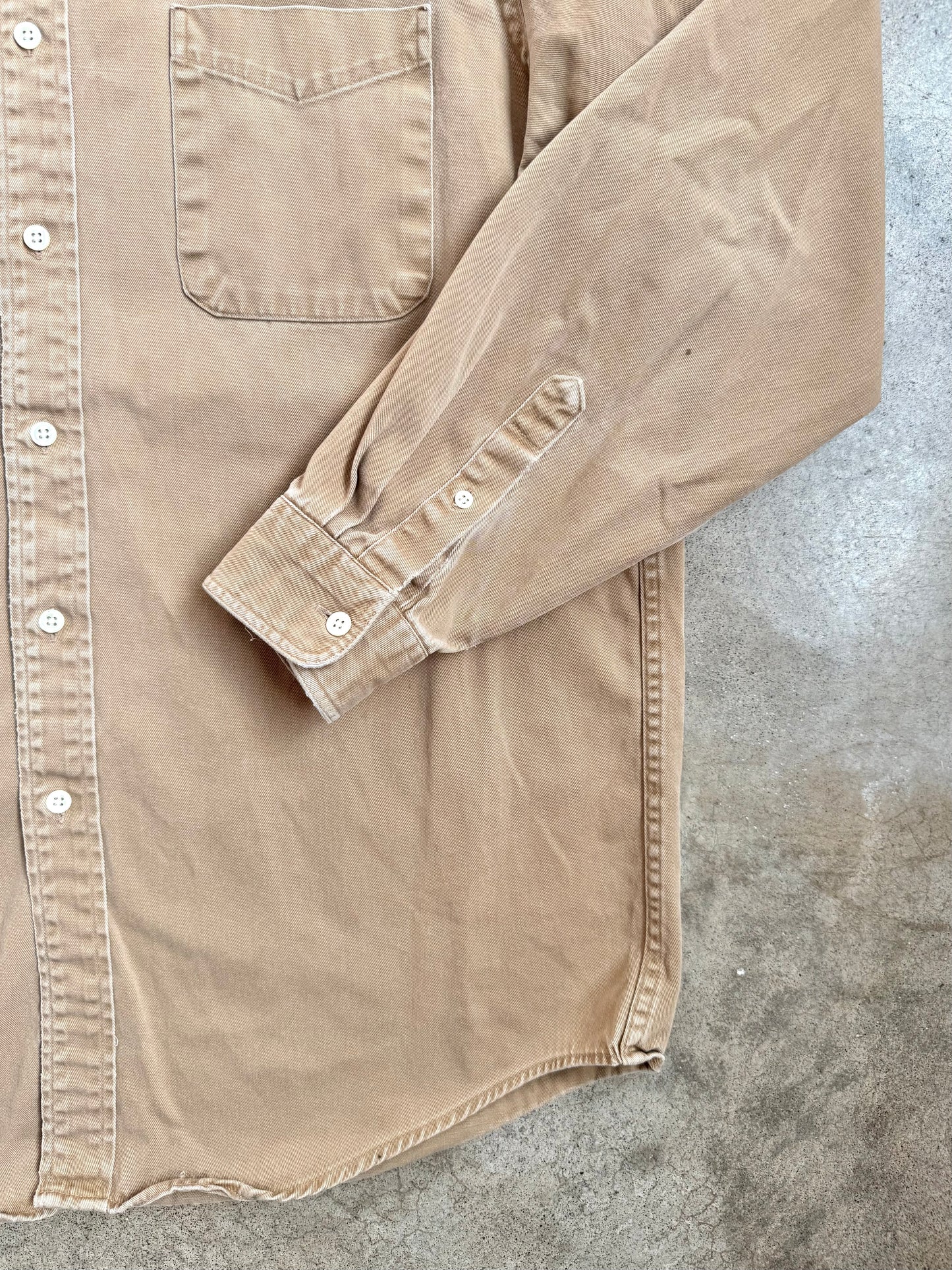 Vintage 1990s J. Crew Brown Cotton Twill Button-Down Shirt | Large
