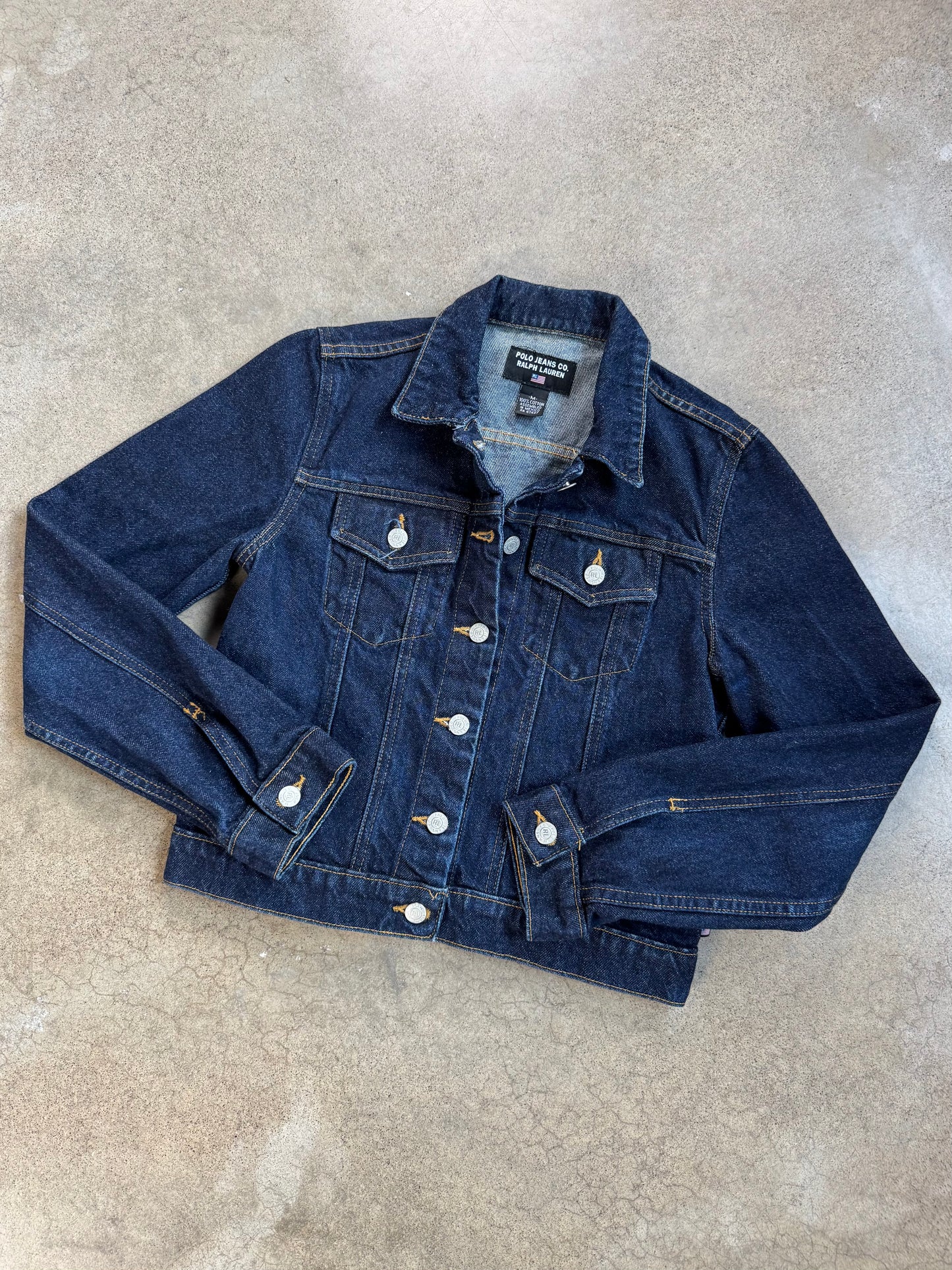 Vintage 1990s Polo Jeans Co. Dark Wash Denim Jacket | Medium