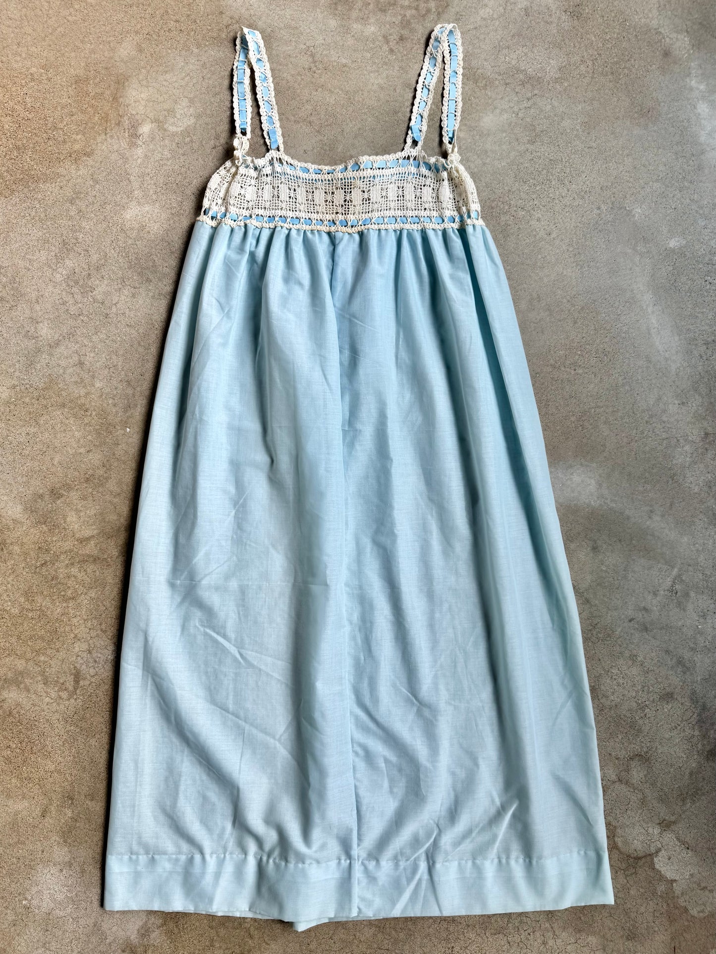 Vintage 1940s/50s Baby Blue Cotton Nightgown w/ Crochet Trim | Medium