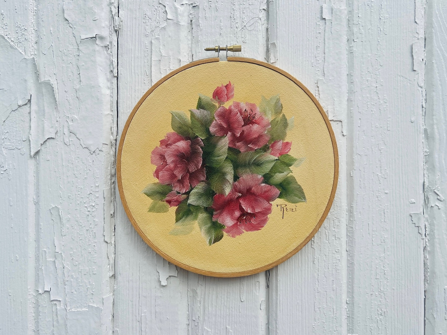 Vintage Round Rose Oil Painting