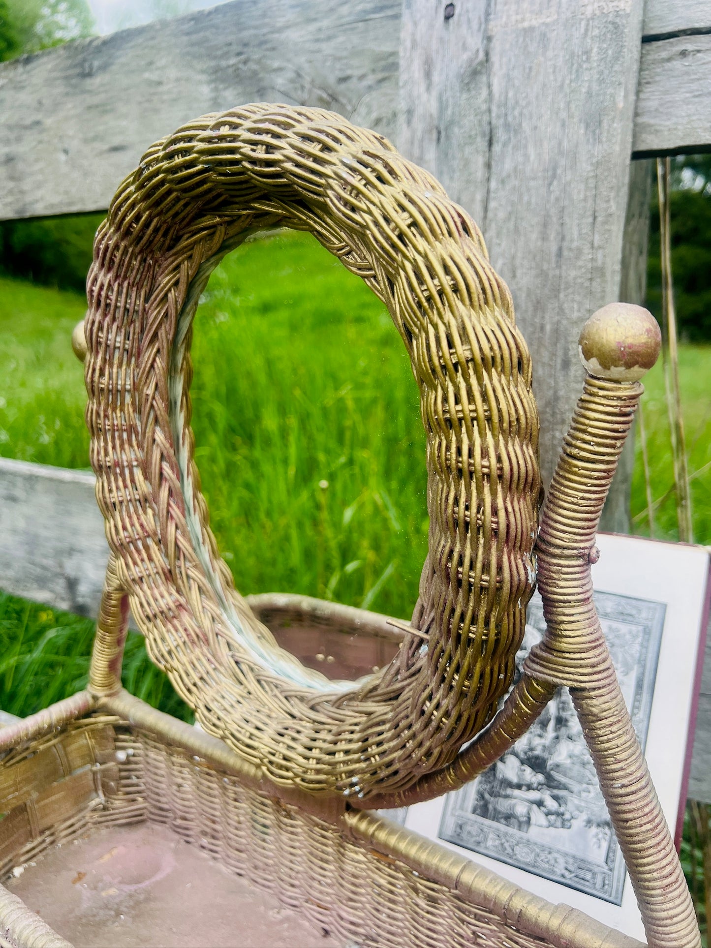 Vintage 1950s Wicker Vanity Mirror