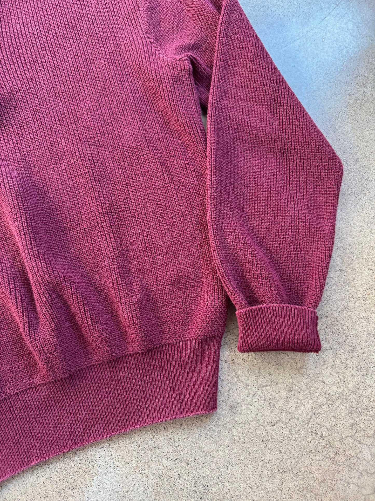 Vintage 1960s Castle Square Burgundy Cotton Henley Sweater | Large