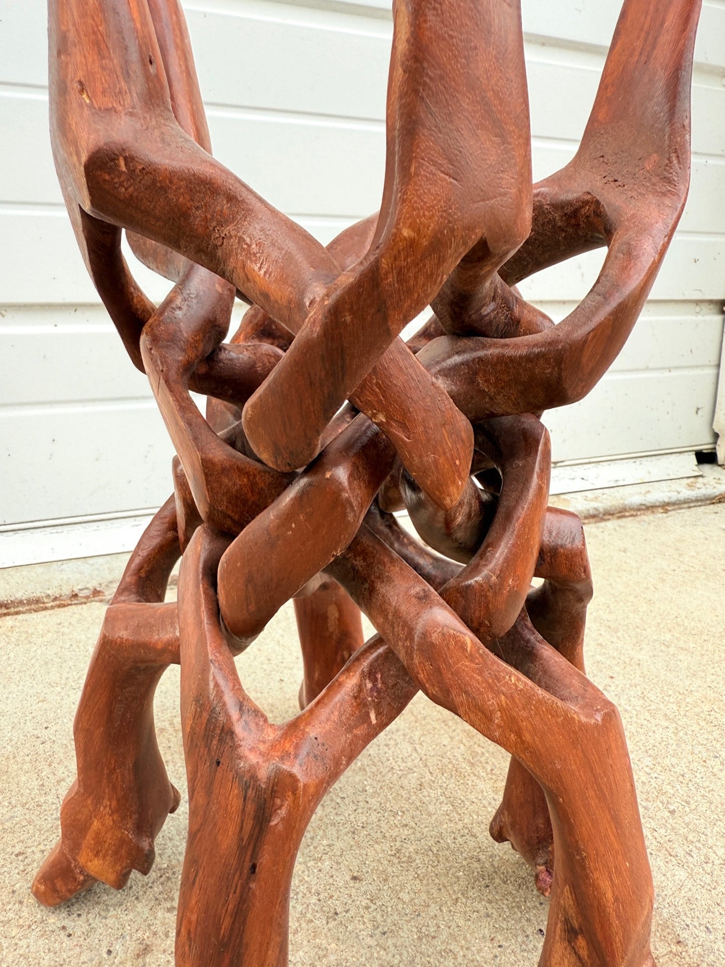Vintage 1950s Hand-Carved Wood Interlocking 5-Leg Plant Stand