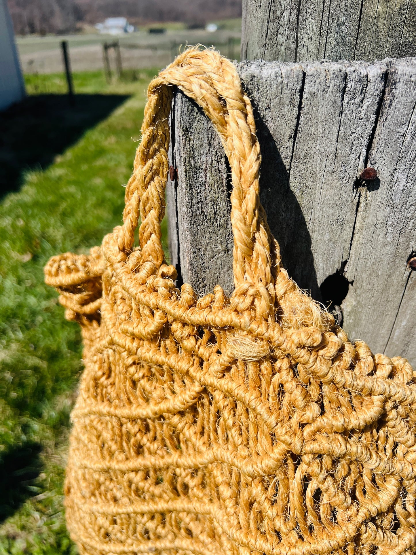 Vintage 1960s Jute Macrame Market Bag