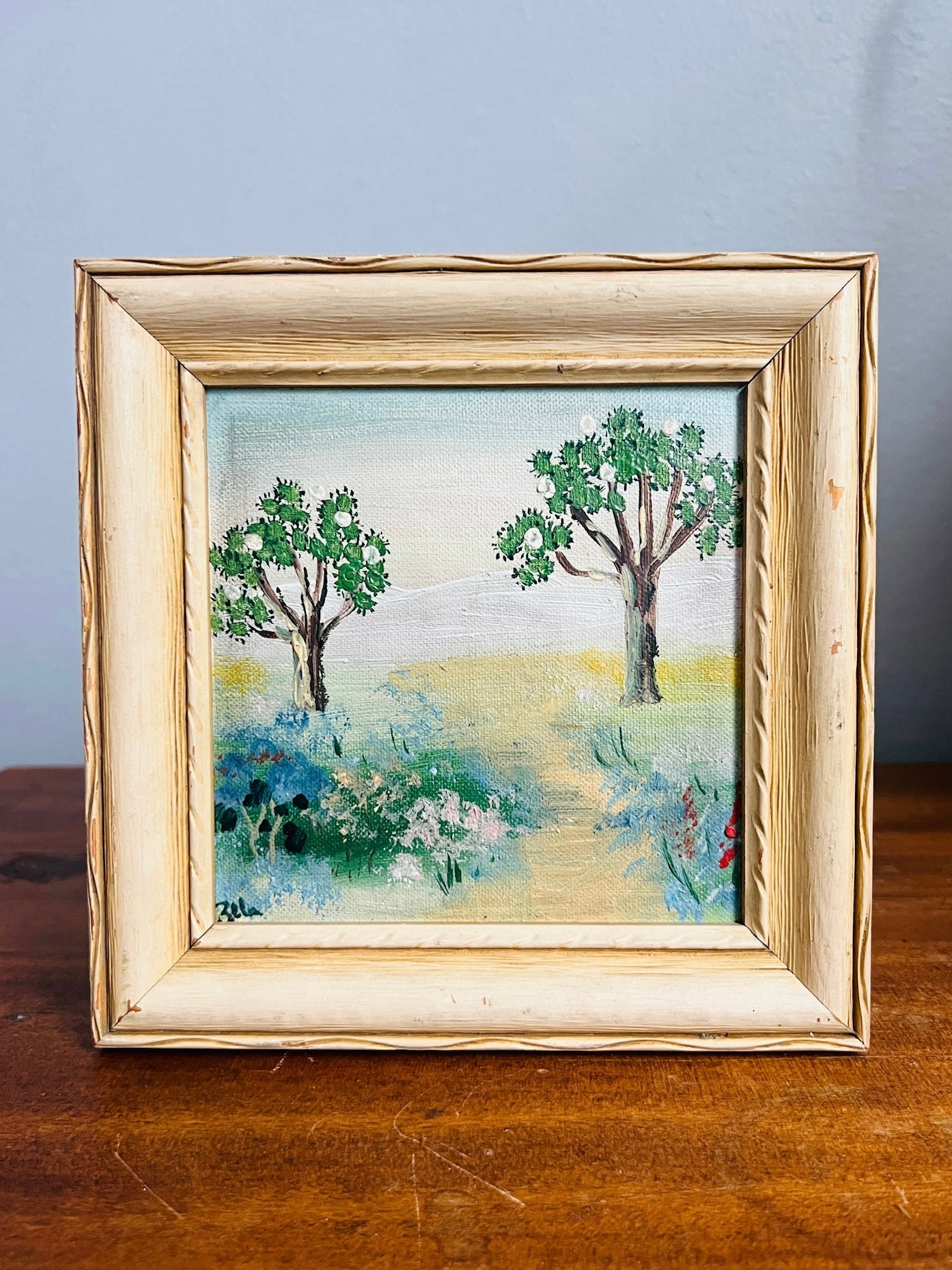 Vintage 1950s/60s Signed Springtime Landscape Oil Painting