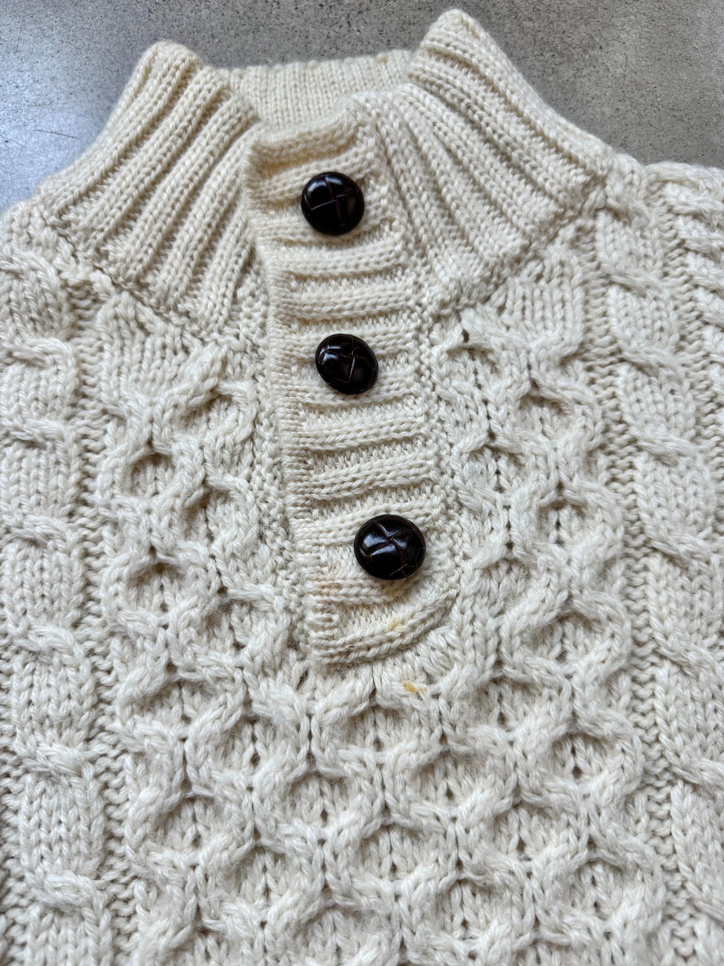 Vintage L.L. Bean Irish Wool Buttoned Mock Neck Fisherman Sweater | Medium