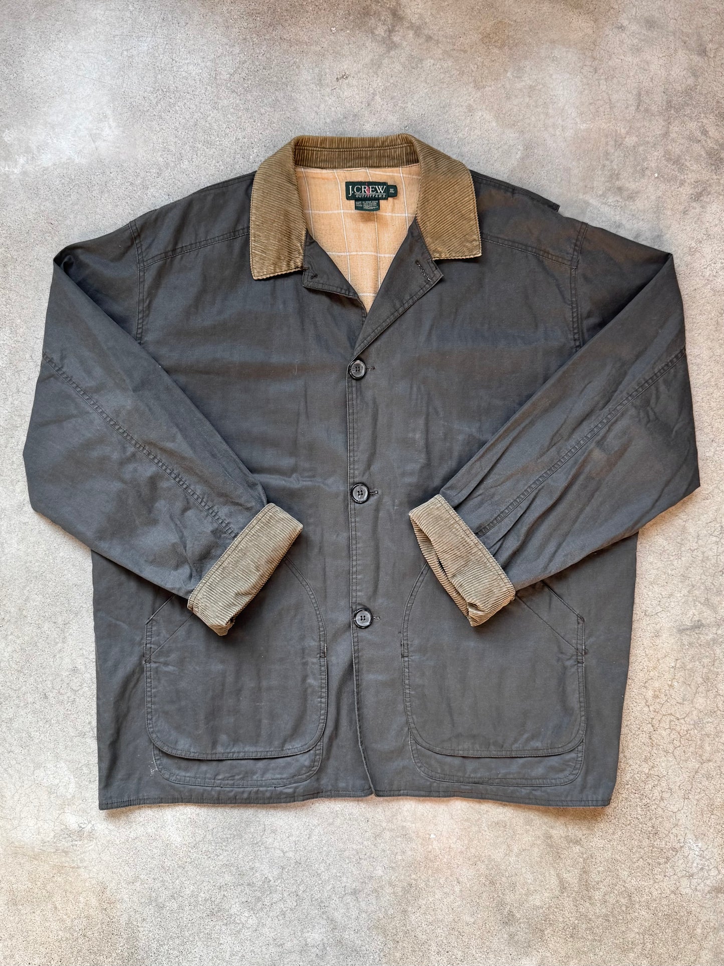 Vintage 1990s J. Crew Canvas Cotton Flannel Lined Chore Coat | XL