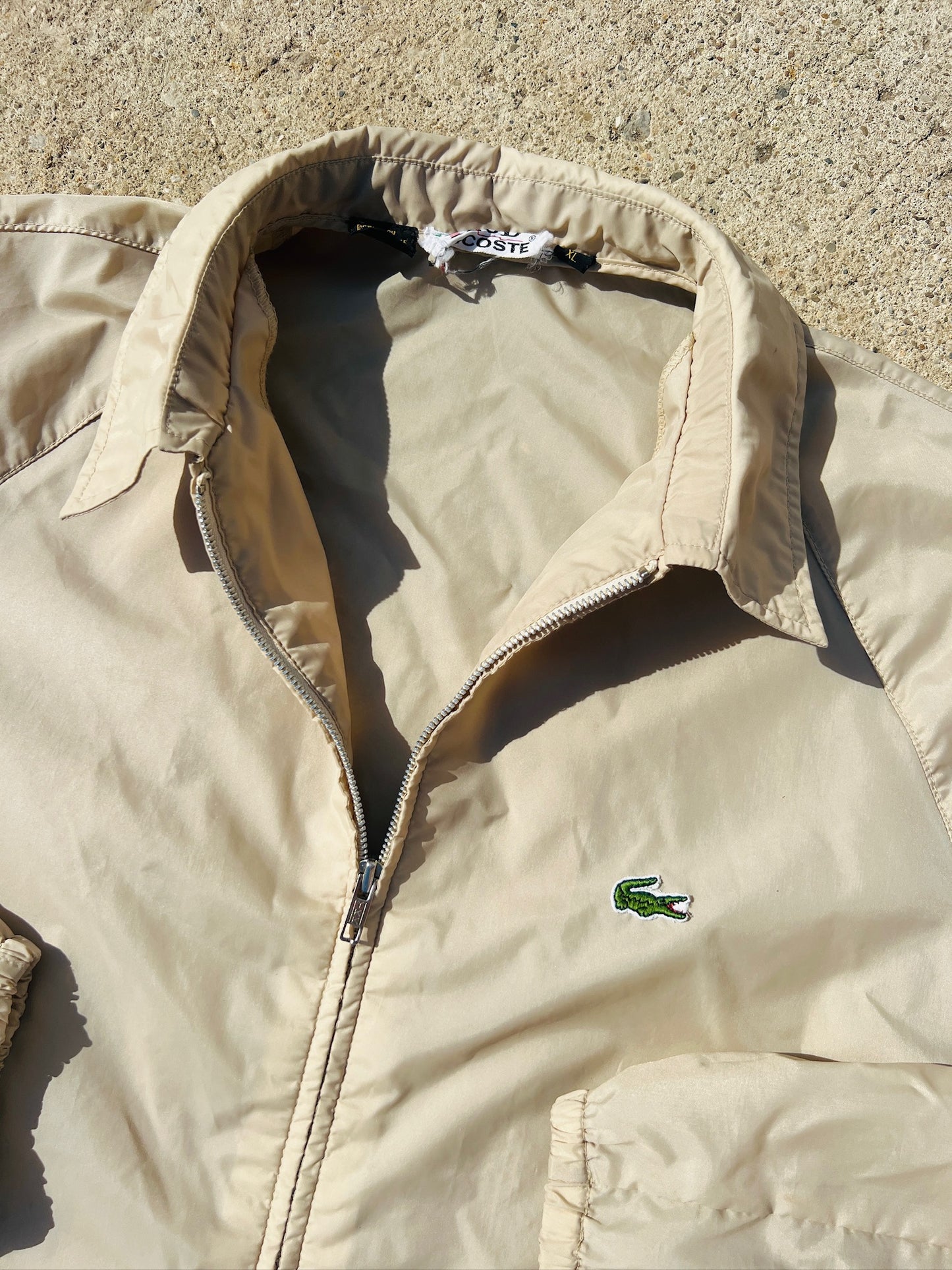 Vintage 1980s Izod Lacoste Beige Nylon Windbreaker | XL