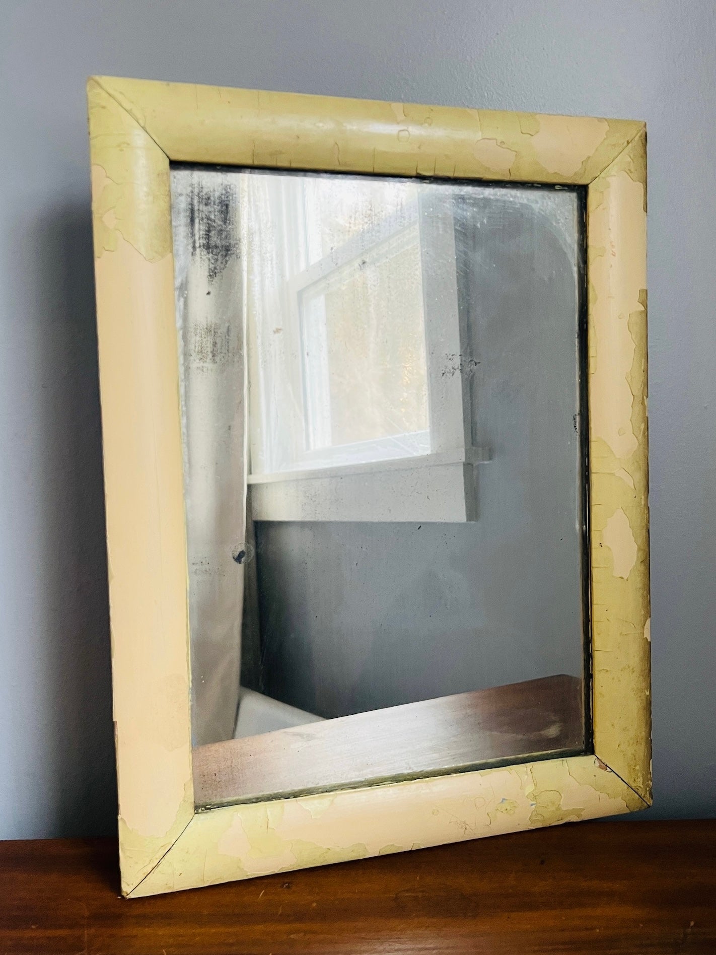 Antique 1900s Wood Framed Rustic Wall Mirror