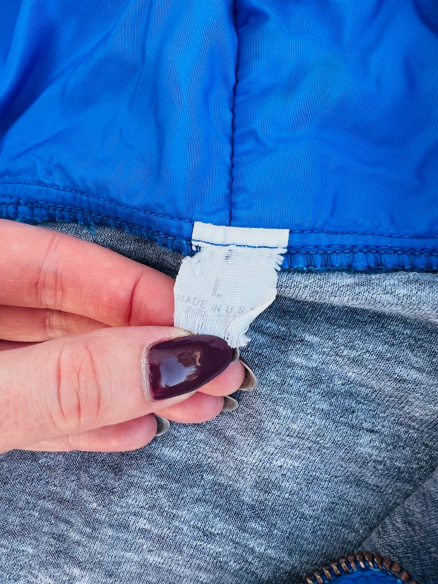 Vintage 1970s Blue Striped Half Zip Hooded Pullover Windbreaker | Large