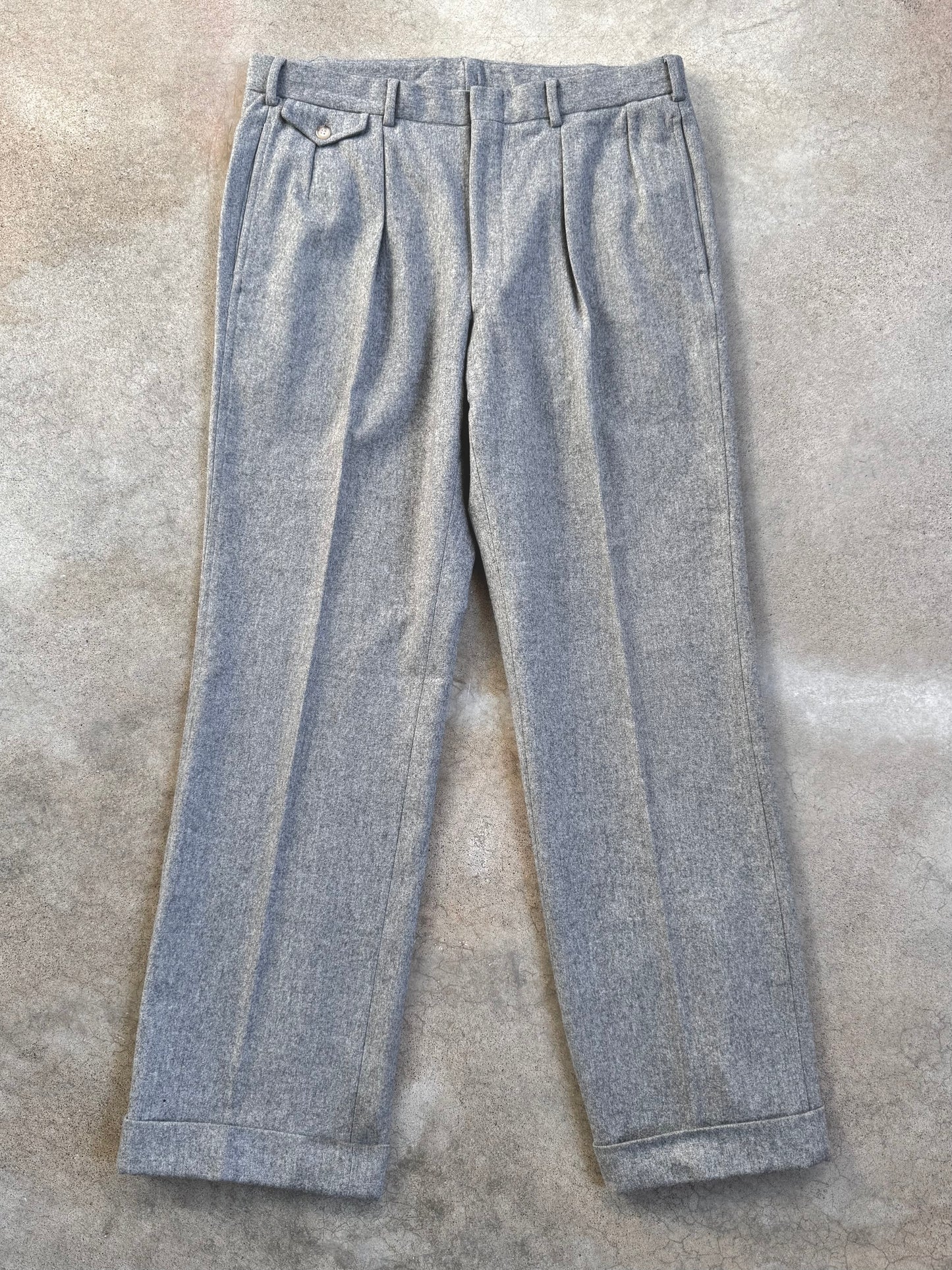 Vintage 1980s Polo Ralph Lauren Grey Wool Cuffed Trousers | Waist 36”