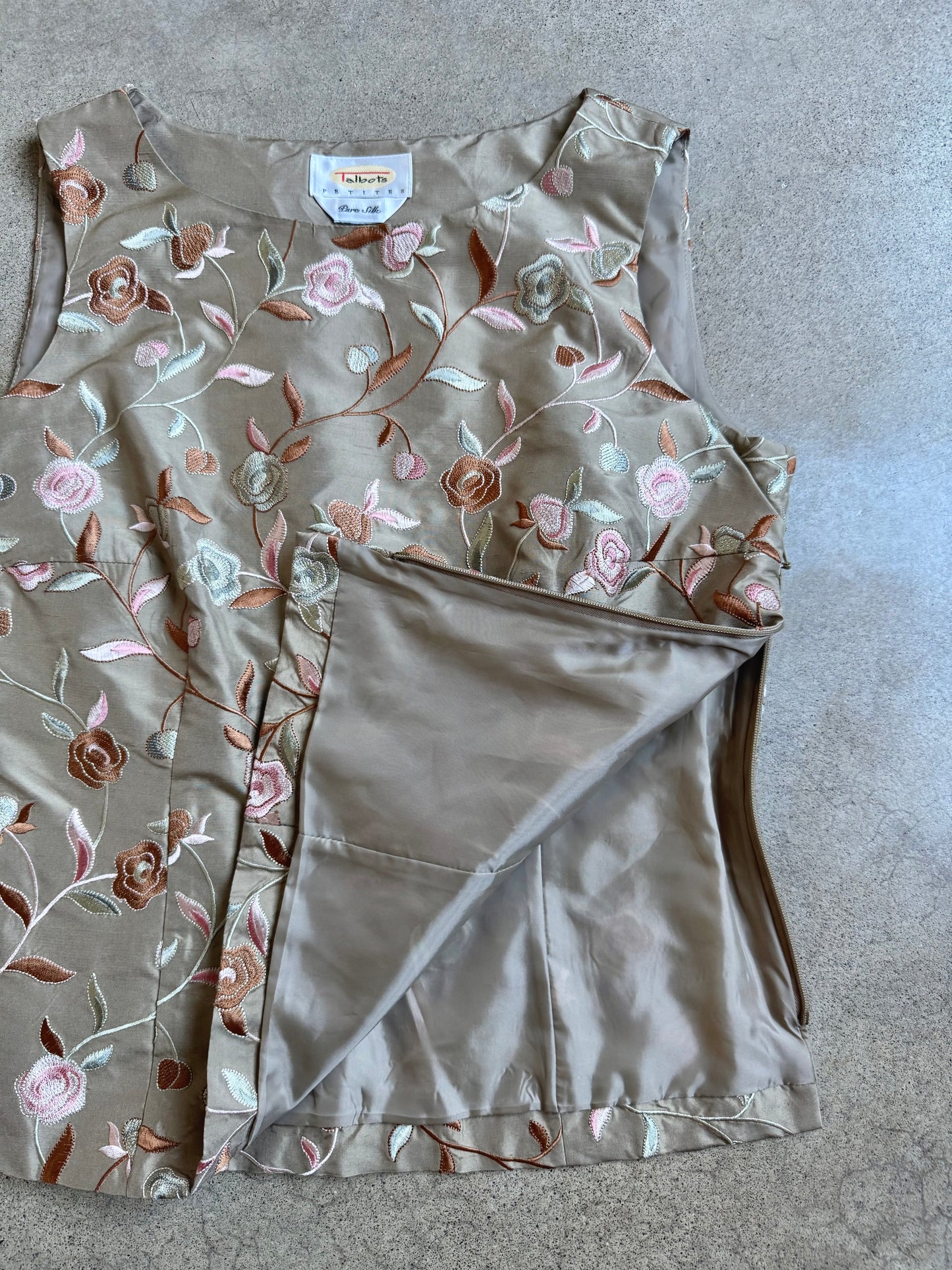 Vintage 1990s Talbots Pure Silk Floral Embroidered Sleeveless Top | XS/S