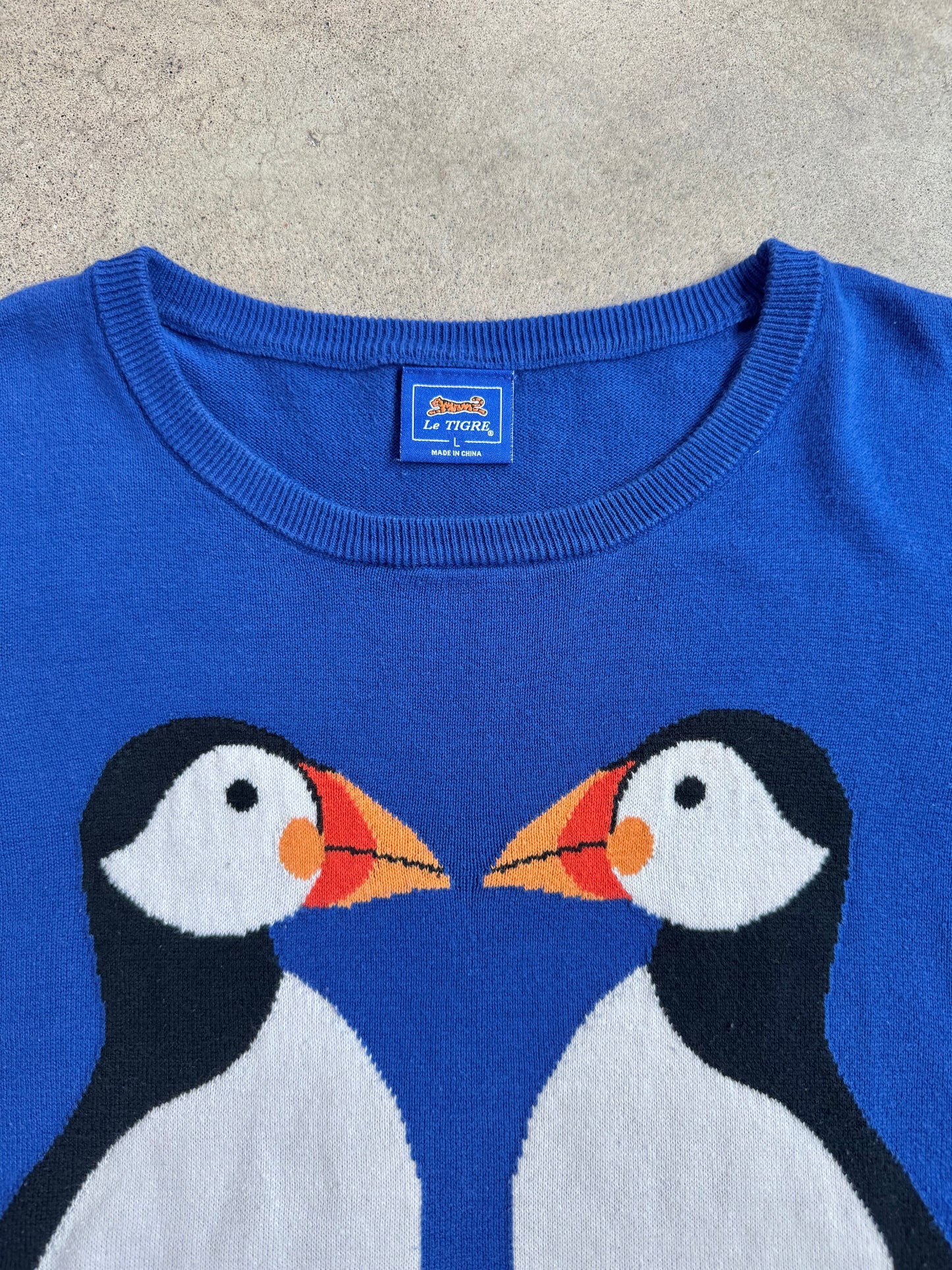 Le Tigre Blue Cotton Penguin Sweater | Large