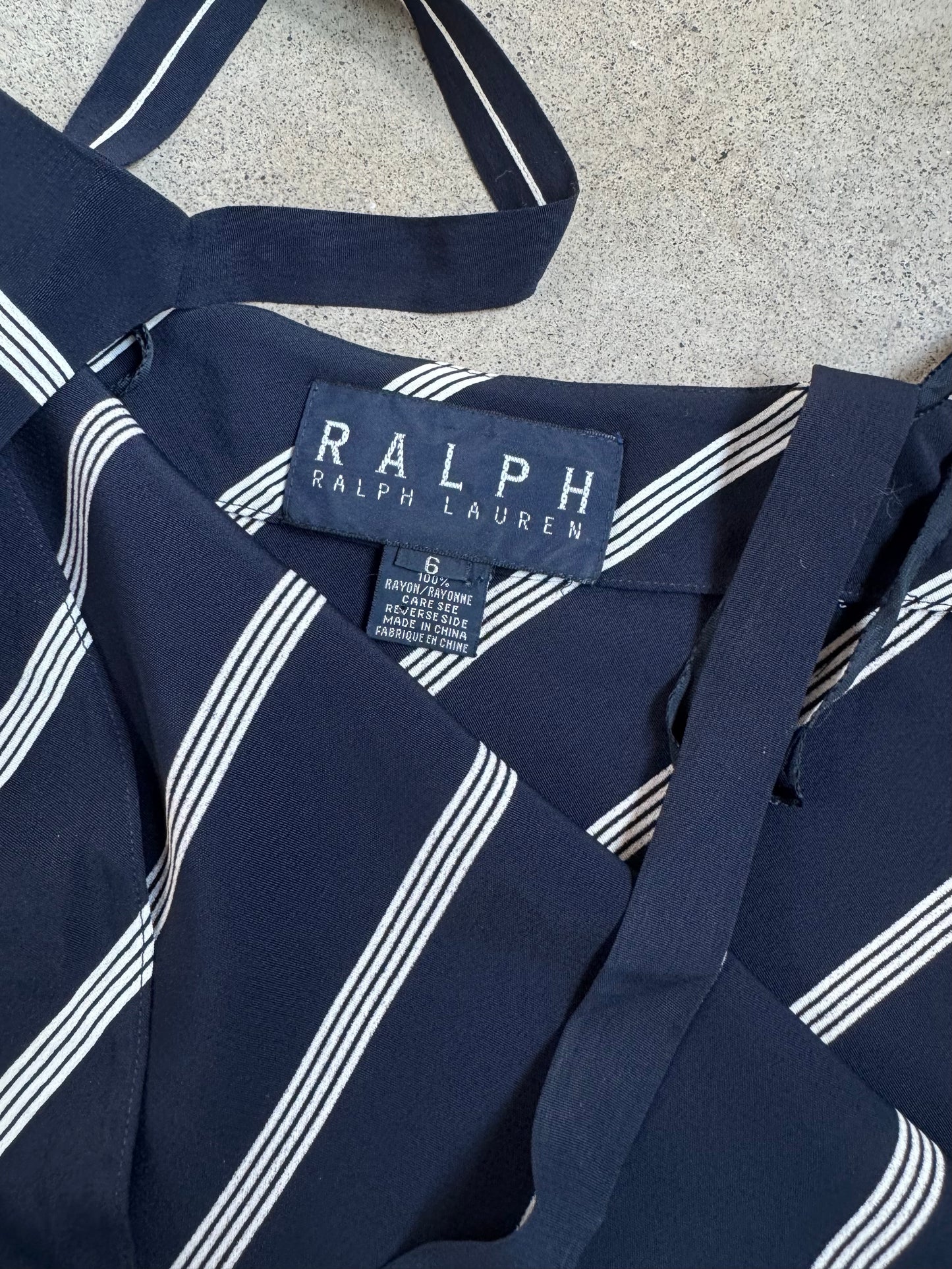 Vintage 1990s Ralph by Ralph Lauren Navy Striped Mini Dress | Small