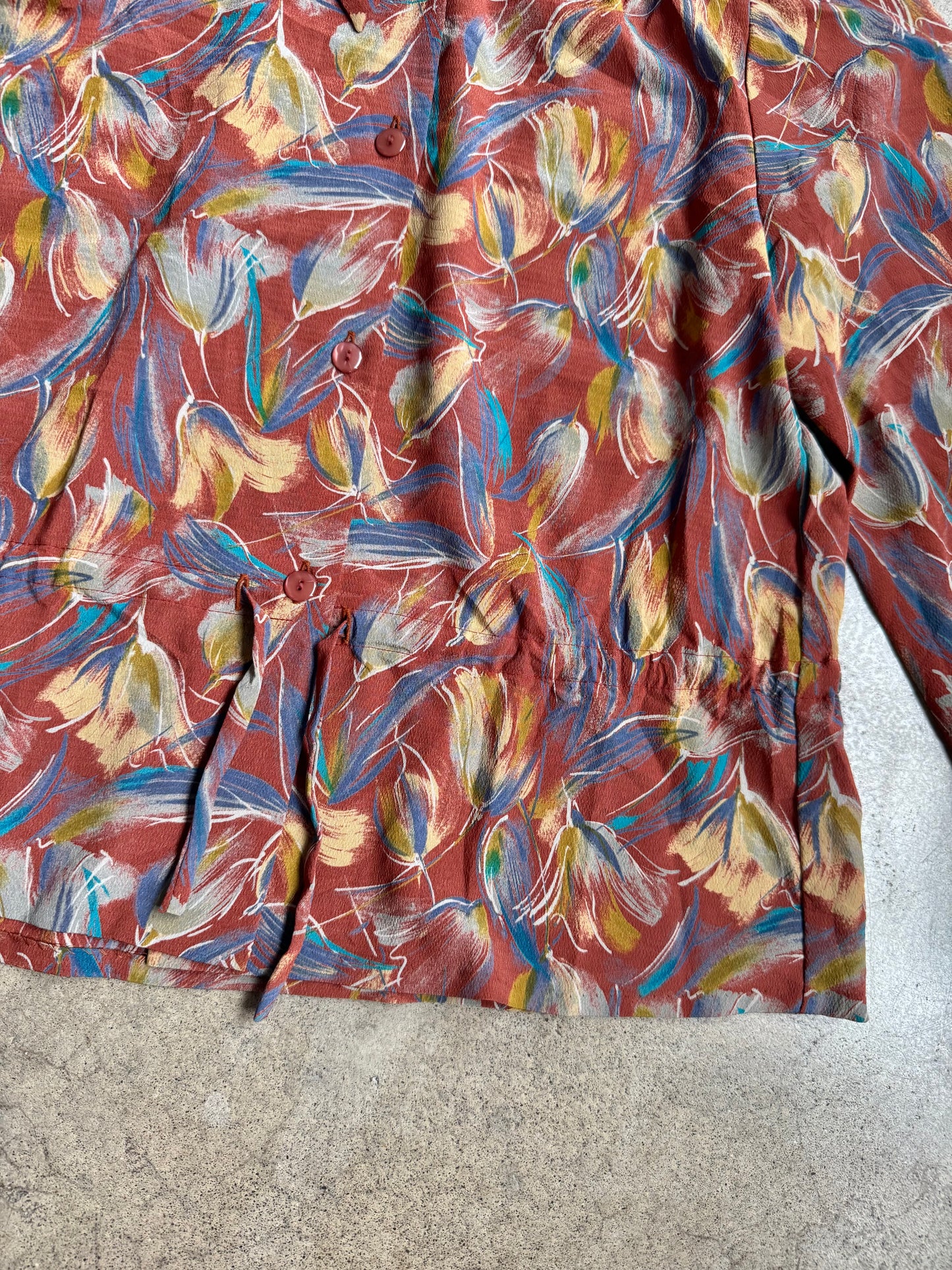 Vintage 1980s Pearl Biso Floral Print Tie-Waist Blouse | Medium