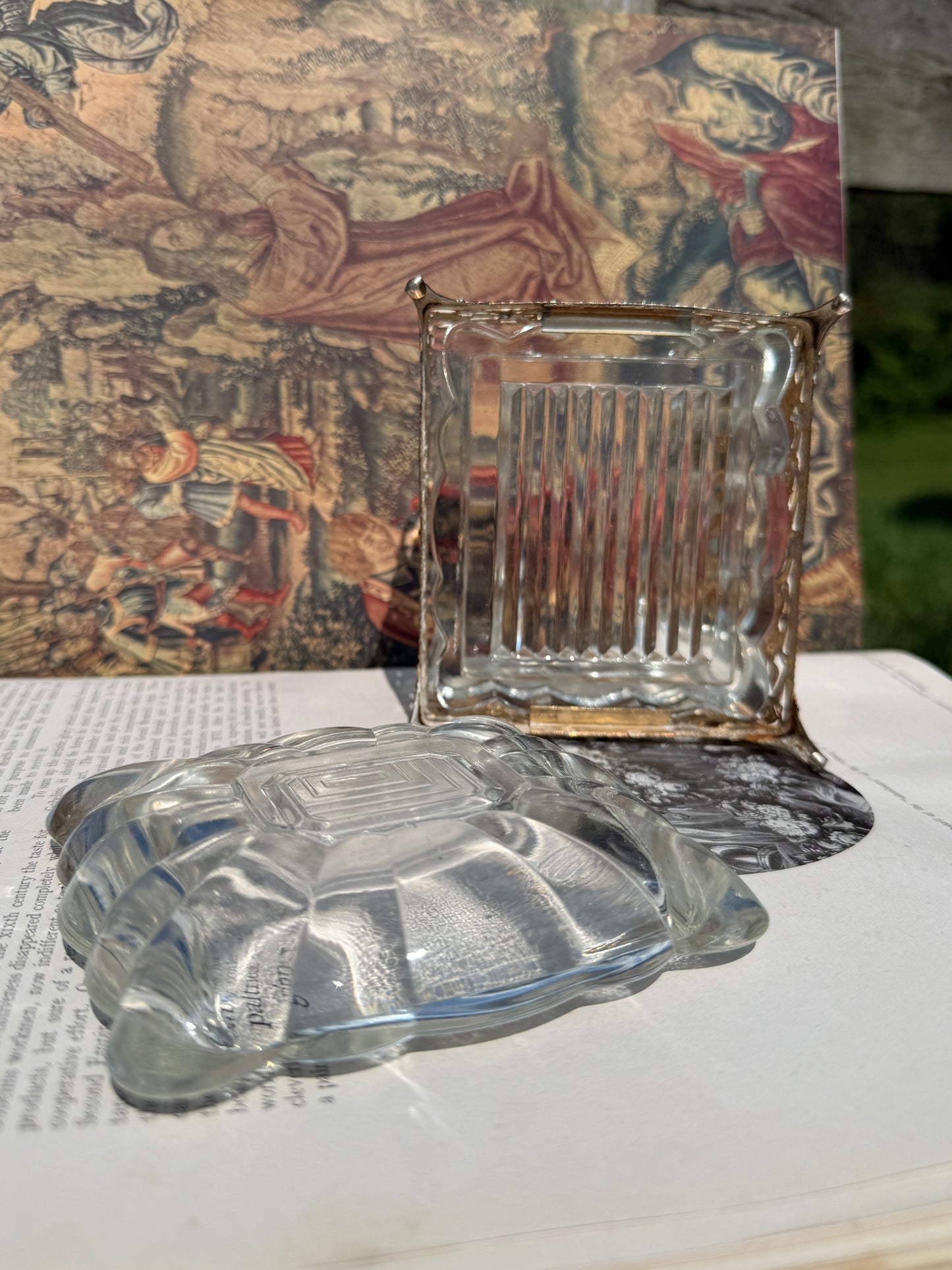Vintage 1960s Glass Trinket Box w/ Gold-Tone Filigree Stand