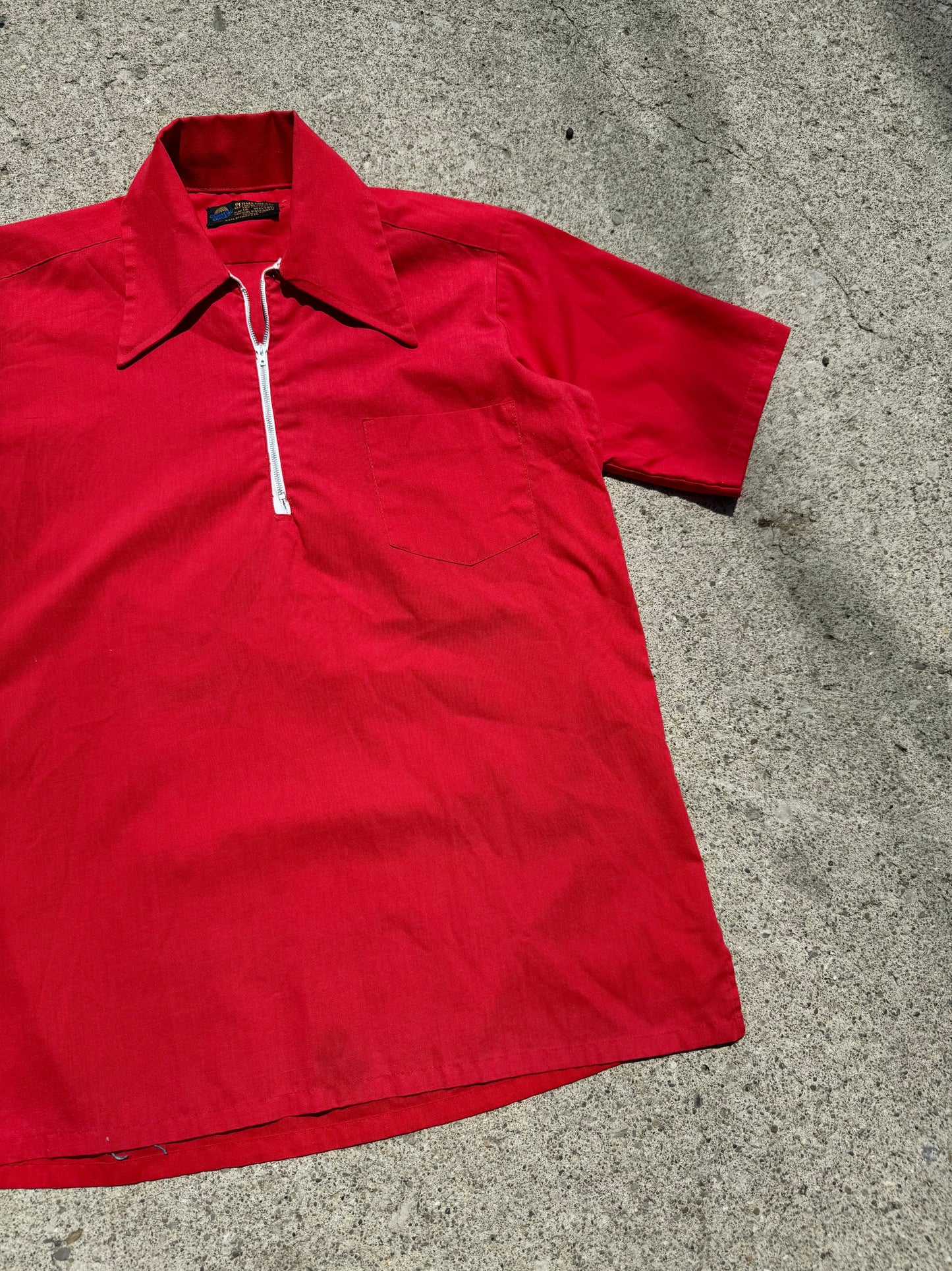 Vintage 1970s Sears Red Quarter Zip Collared Shirt | XS