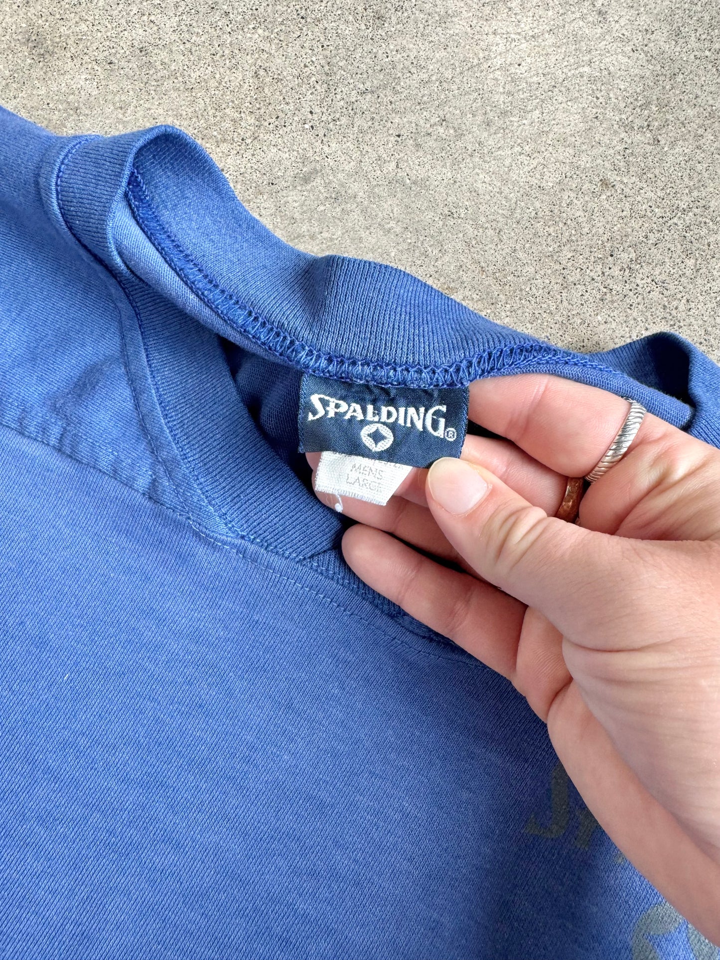 Vintage 1980s Spalding Washed Blue Athletic Football Tee | Large