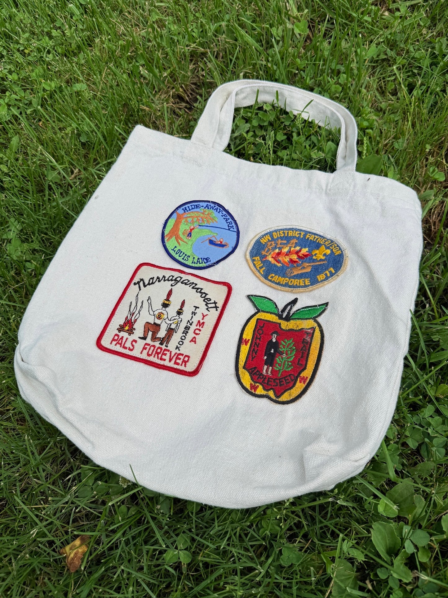 Vintage Patched Canvas Tote Bag