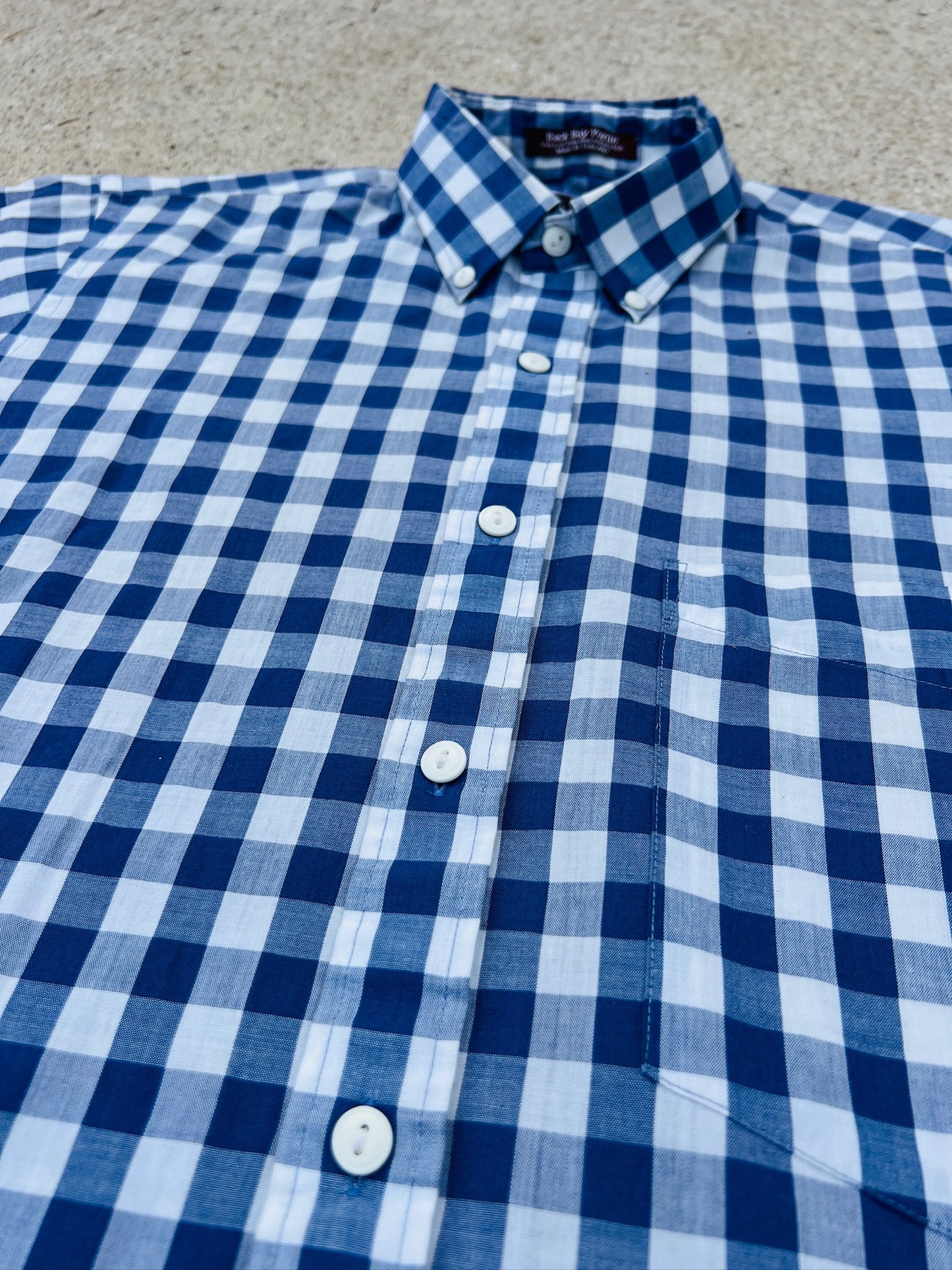 Vintage 1980s Etienne Aigner Blue Gingham Short Sleeve Button Down Shirt | Medium