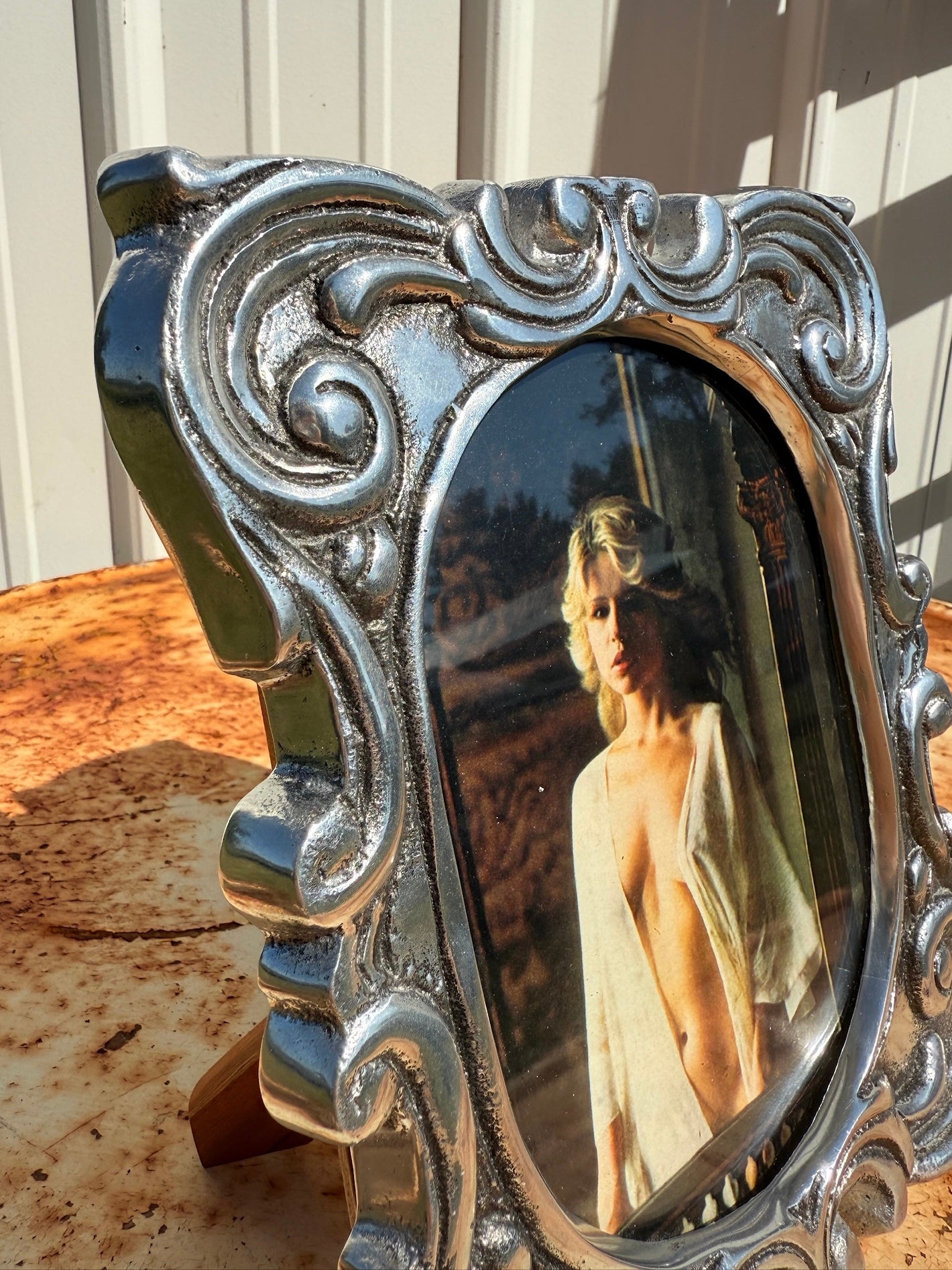 Vintage 1970s Silver Baroque-Style "Nude Woman" Framed Print