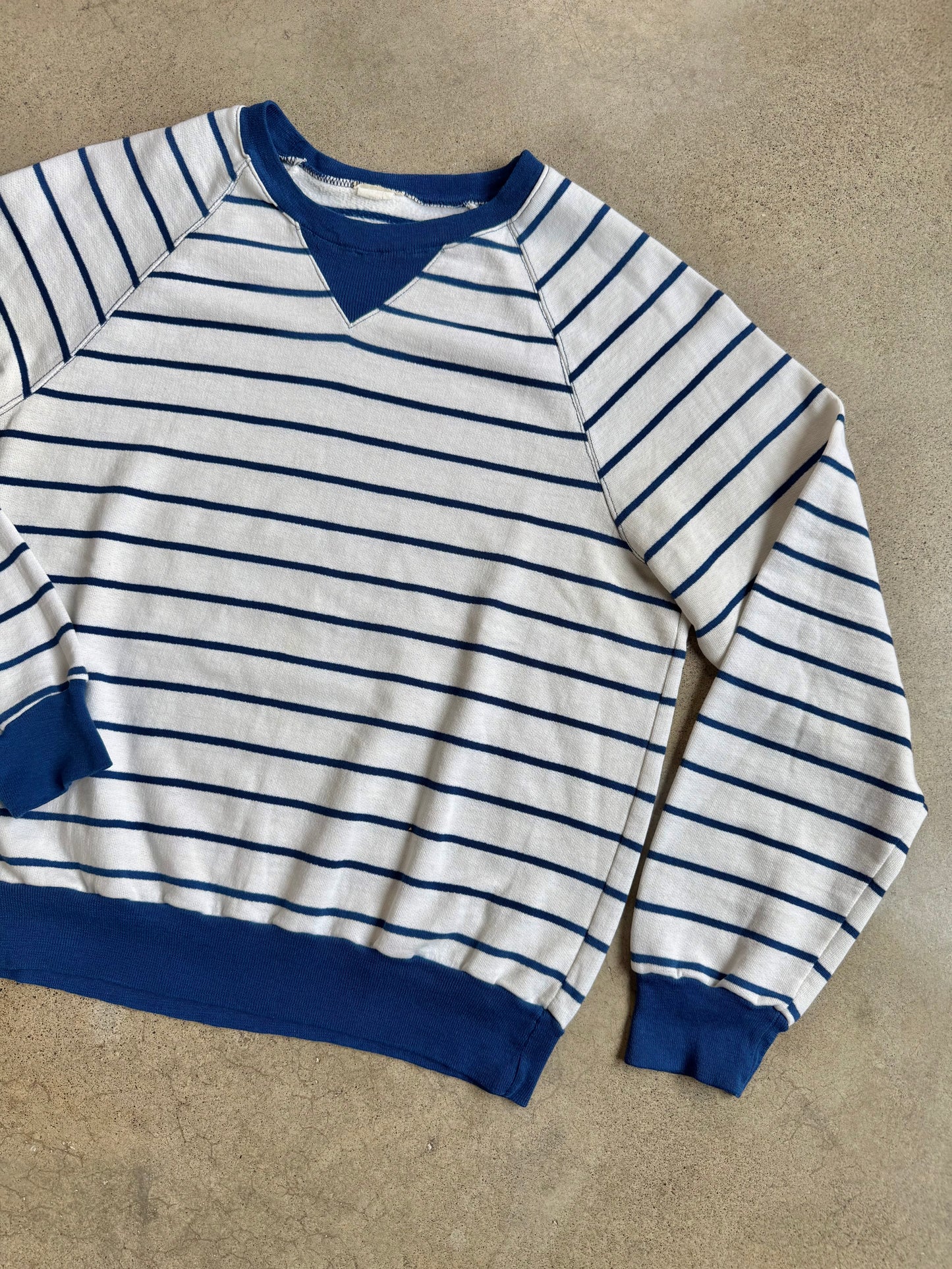 Vintage 1970s Blue & White Striped Crewneck Sweatshirt | M/L