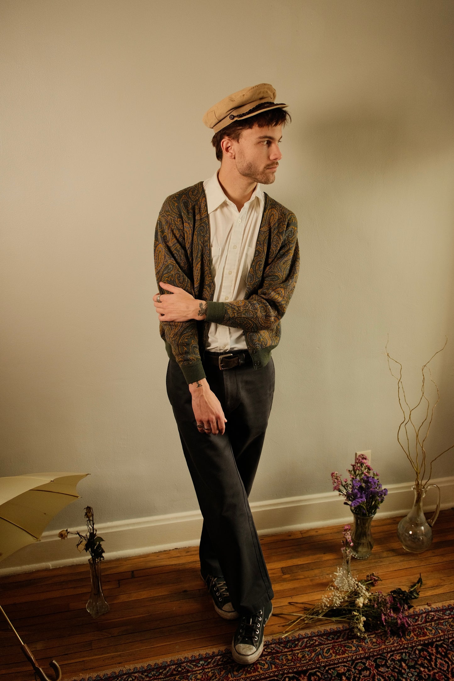 Vintage 1980s Gucci Green Paisley Wool Cardigan | Medium