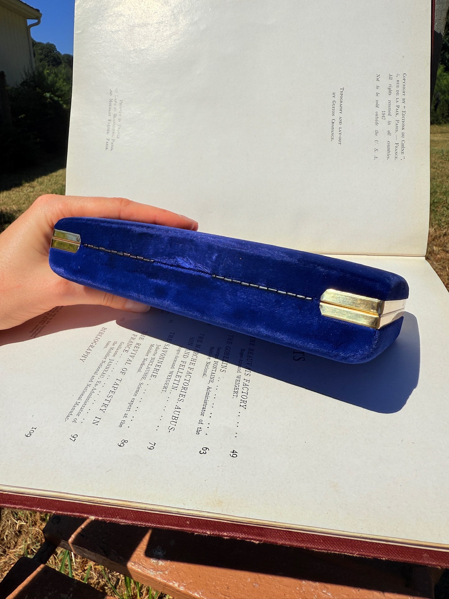 Vintage 1960s Mele & Co. Blue Velvet Travel Jewelry Case