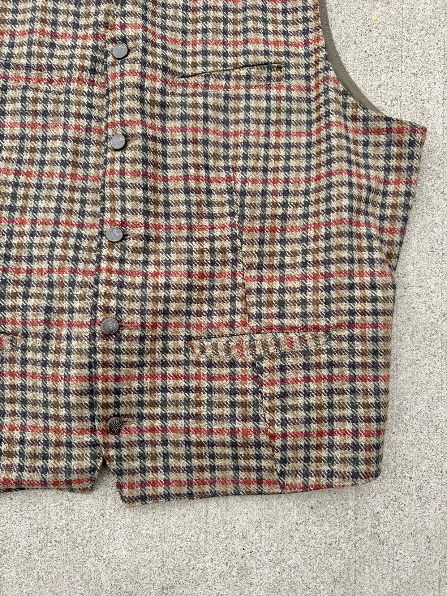 Vintage 1990s Banana Republic Brown Plaid Wool Vest | XL