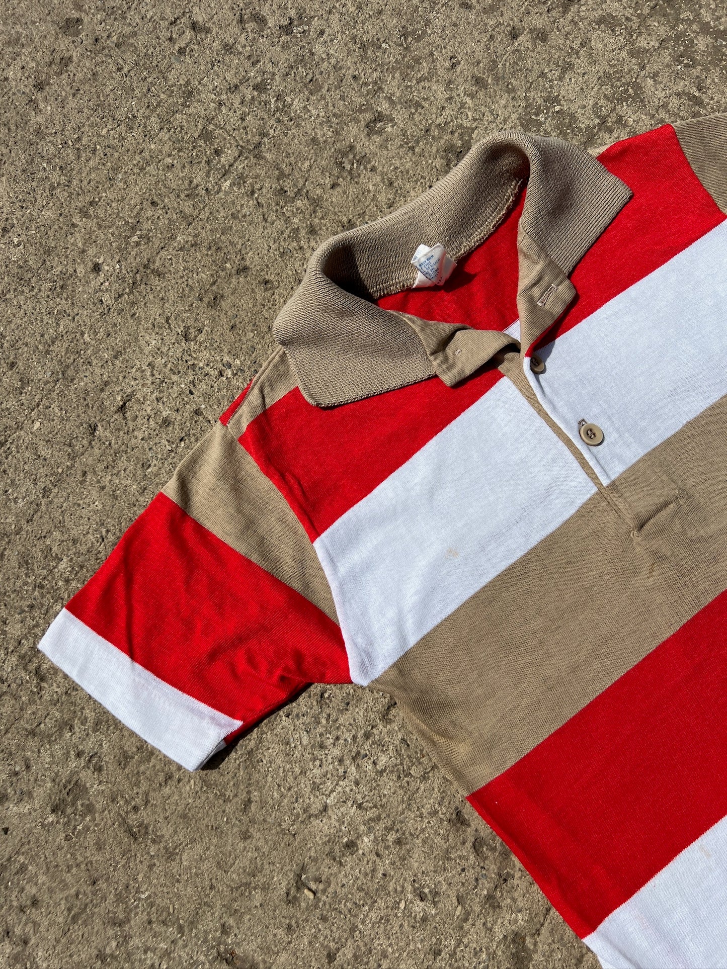 Vintage 1970s Campus Striped Short Sleeve Polo Shirt | Youth 12