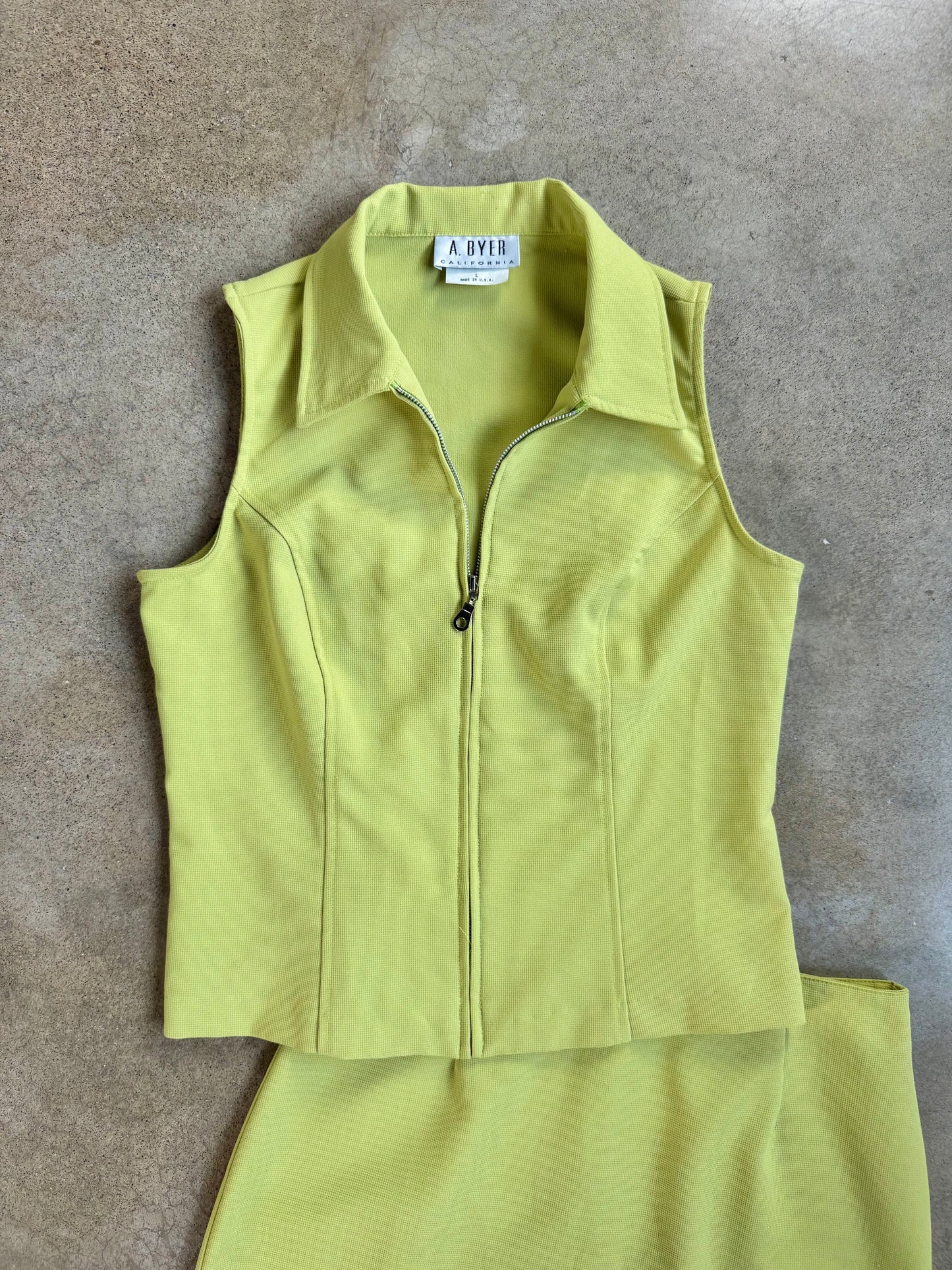 Vintage 1990s A. Byer Lime Green Two-Piece Skirt Set | M/L