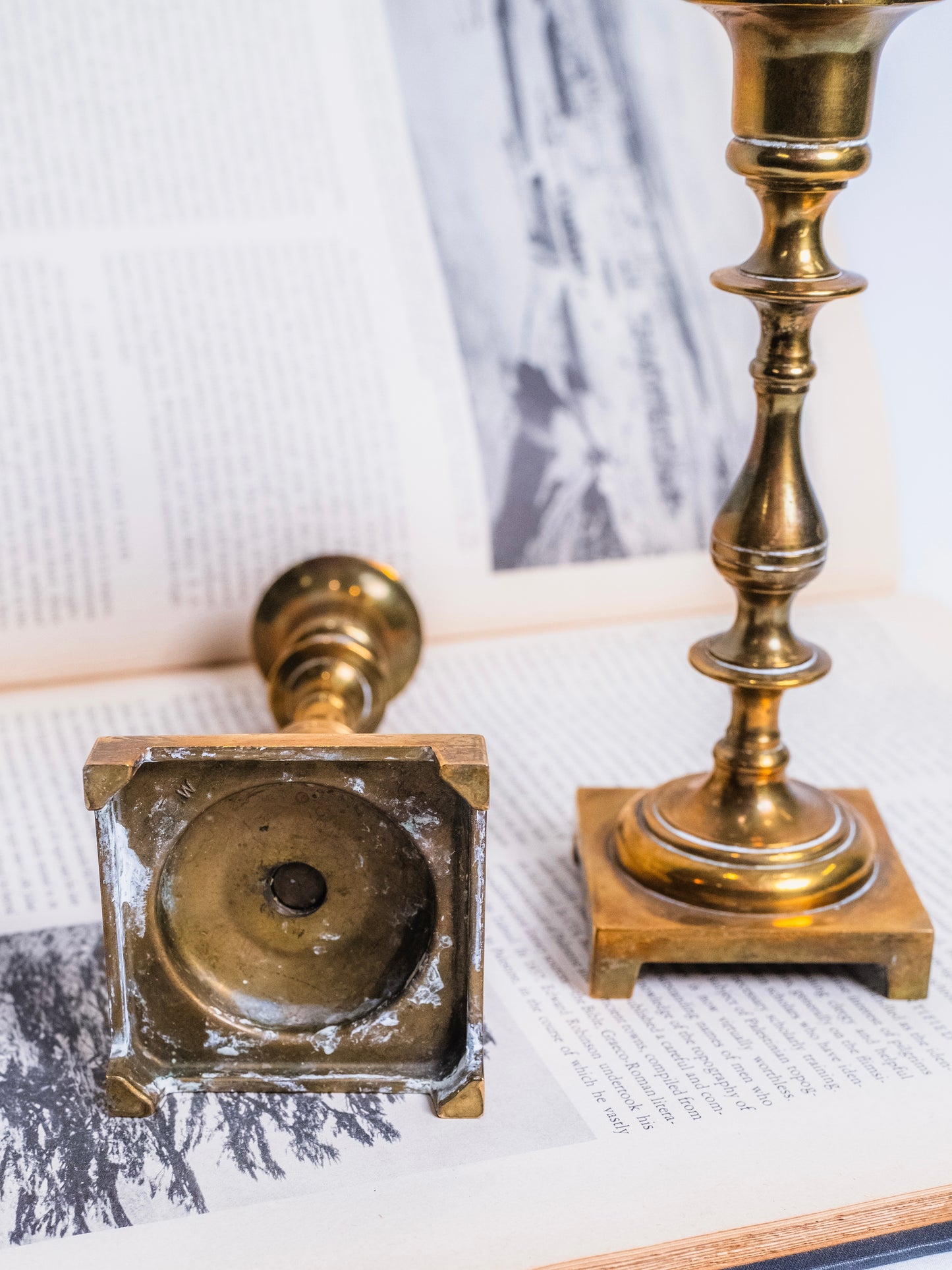 Vintage 1950s Solid Brass Candlestick Holders | Set of 2