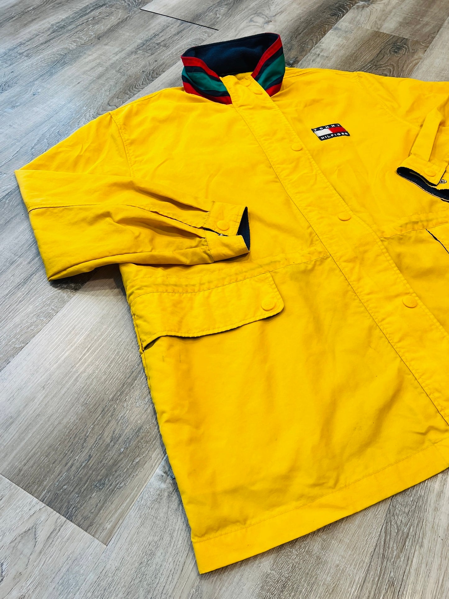 Vintage 1990s Tommy Hilfiger Yellow Raincoat | XL