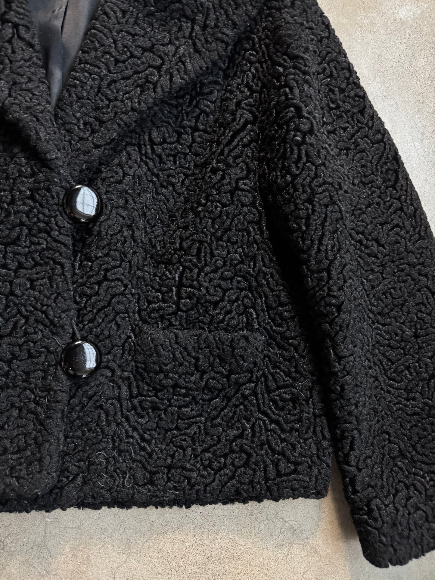 Vintage 1950s Black Persian Lambswool Double-Breasted Short Jacket | S/M