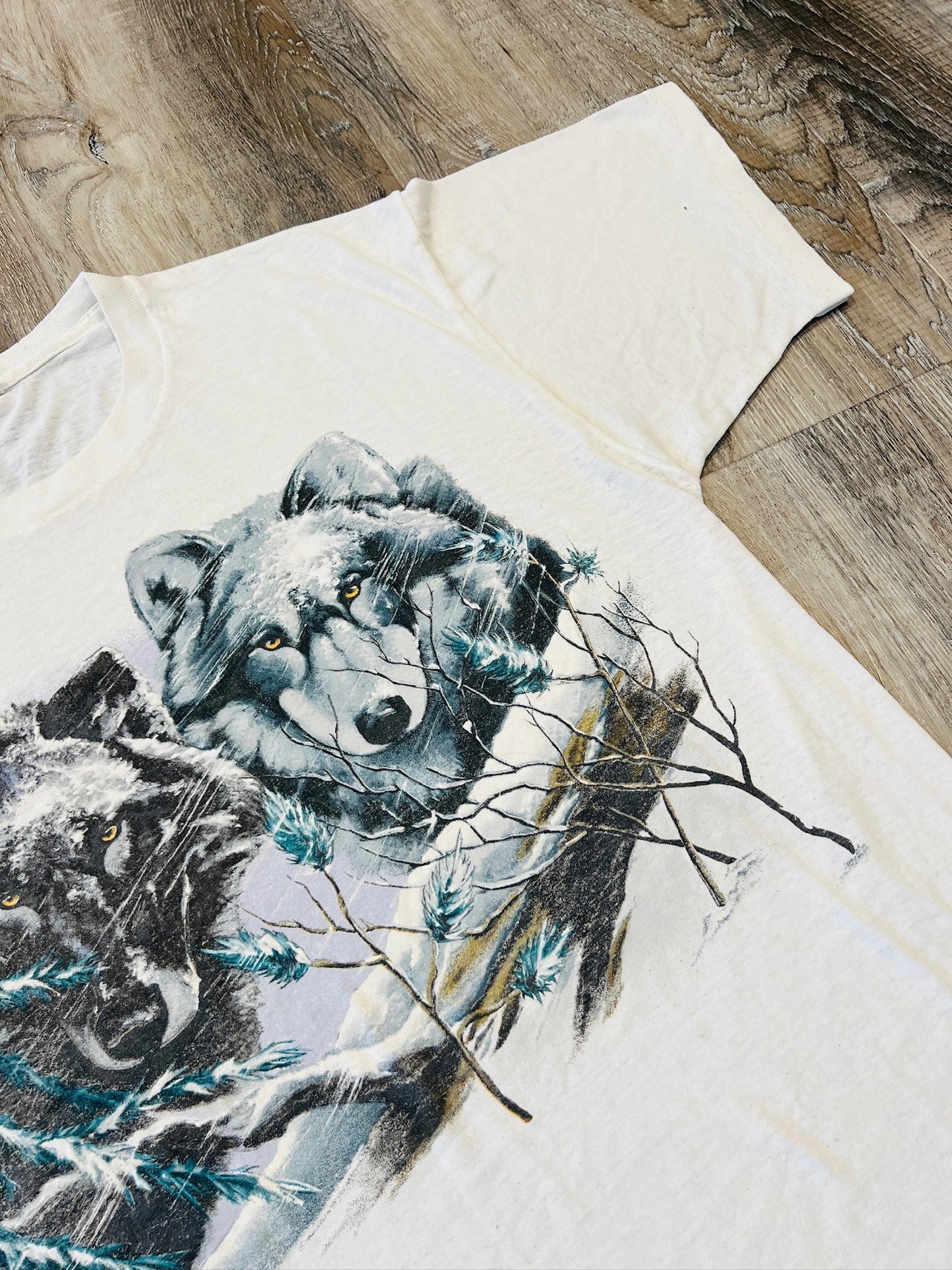 Vintage 1980s Wolf Twins Graphic Tee | Large