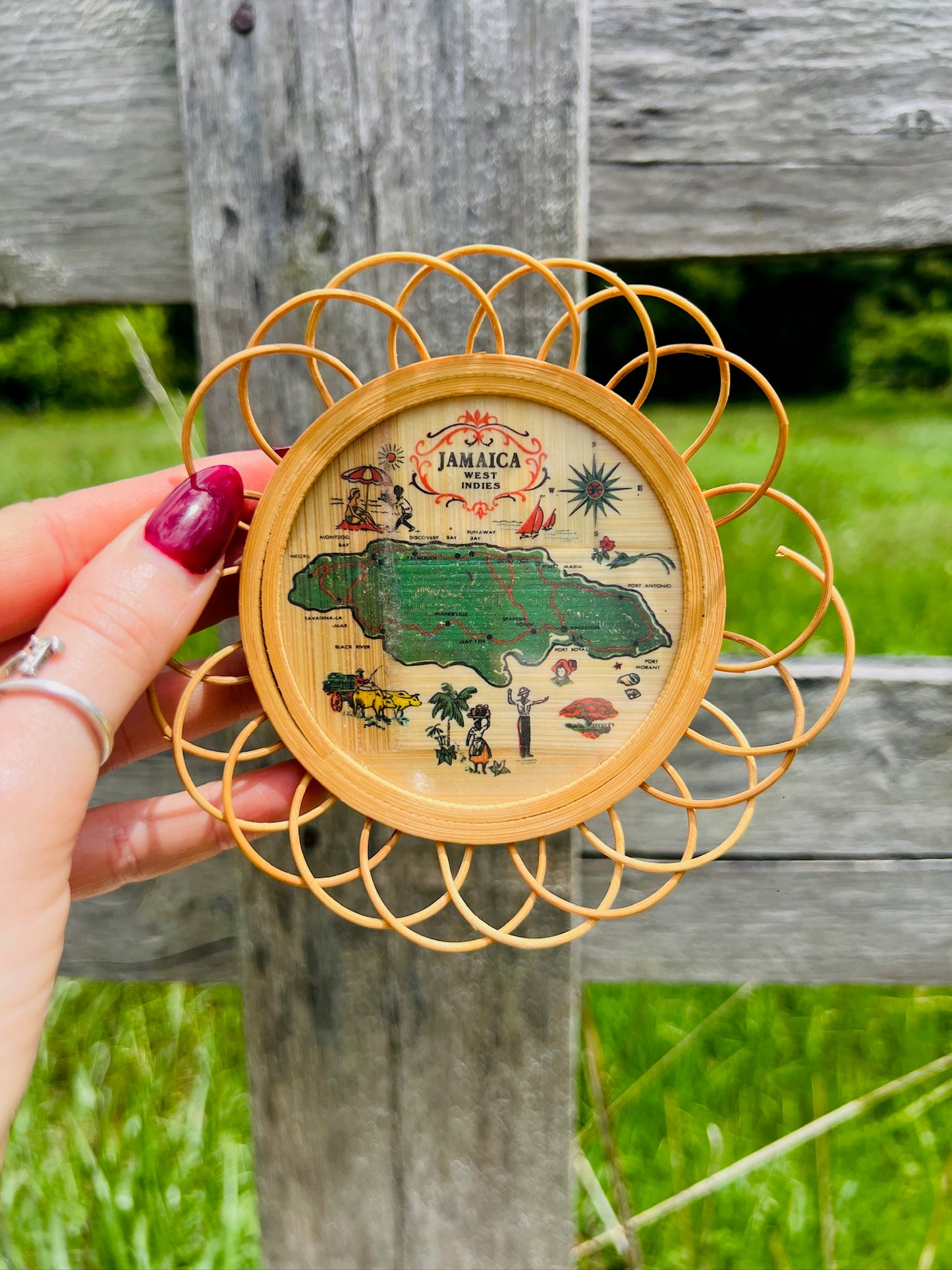 Vintage 1950s Jamaica West Indies Rattan Coaster Set