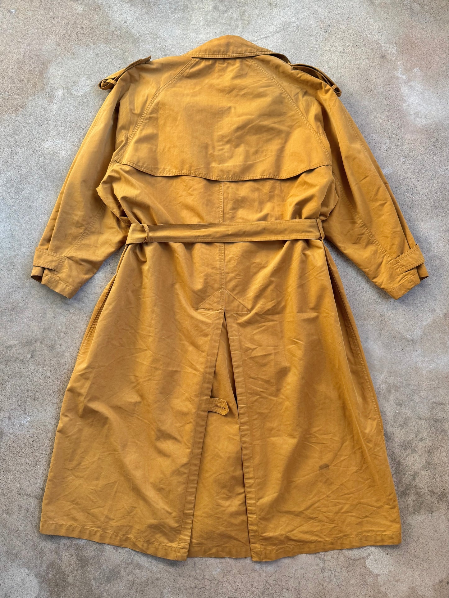Vintage 1980s Country Road Mustard Belted Trench Coat | Small