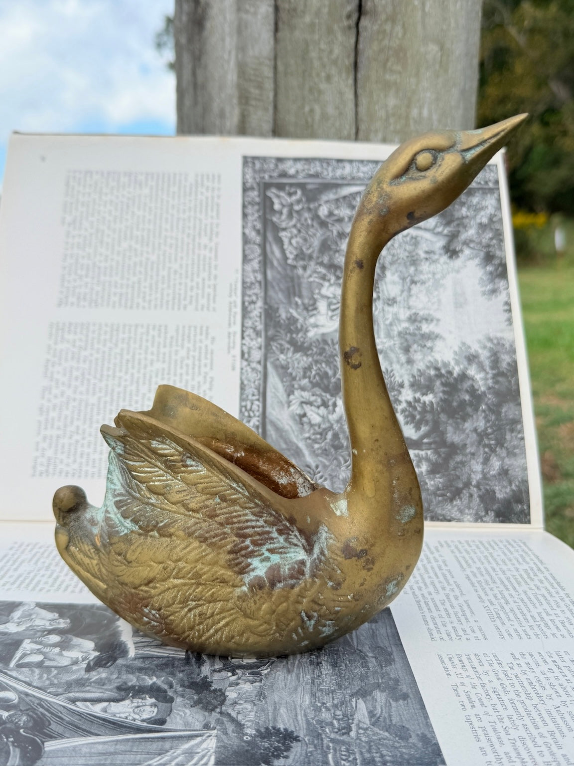 Vintage 1950s Solid Brass Swan Planter