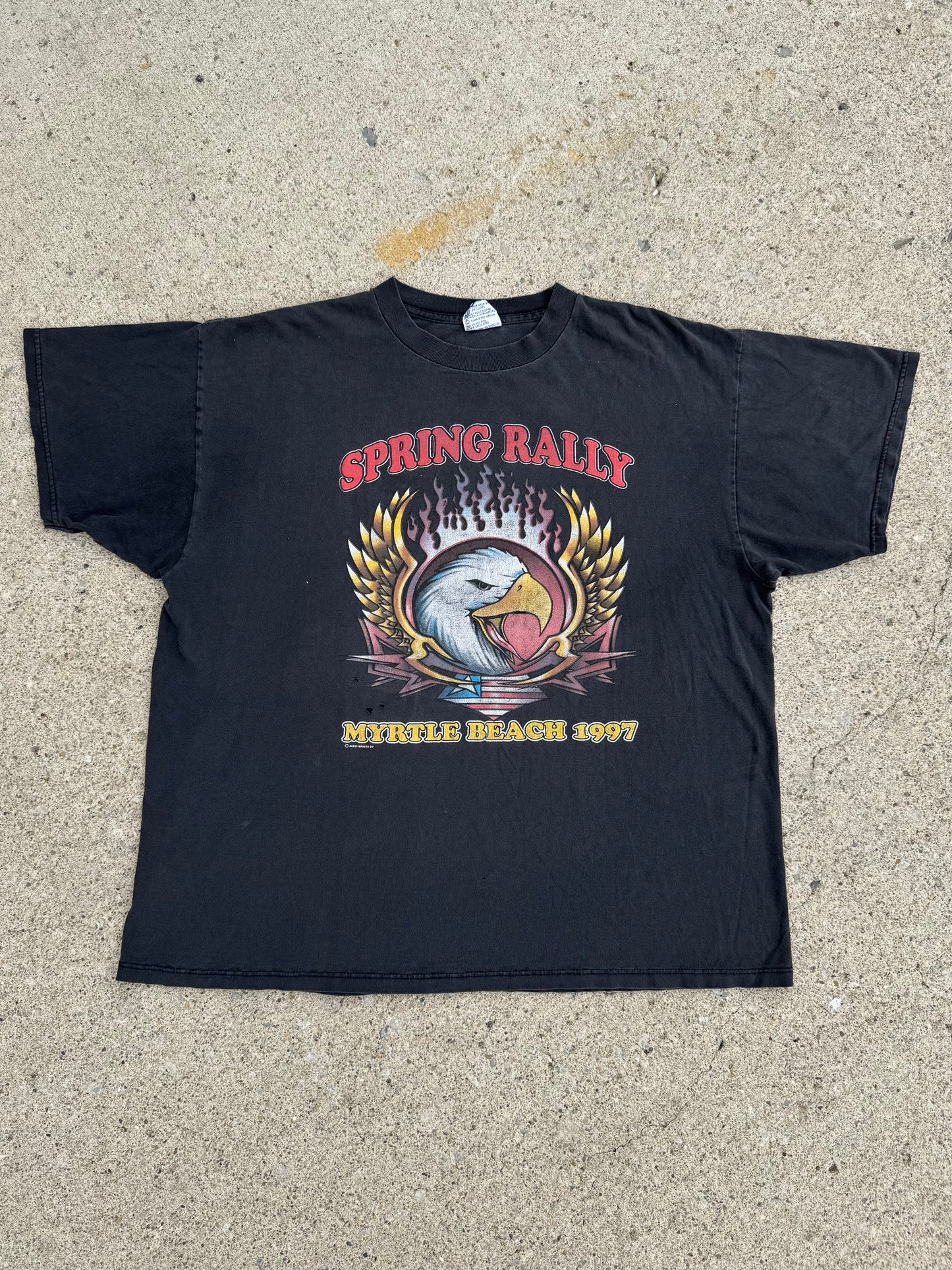 Vintage 1997 Myrtle Beach Spring Rally Distressed Motorcycle Graphic Tee | XL