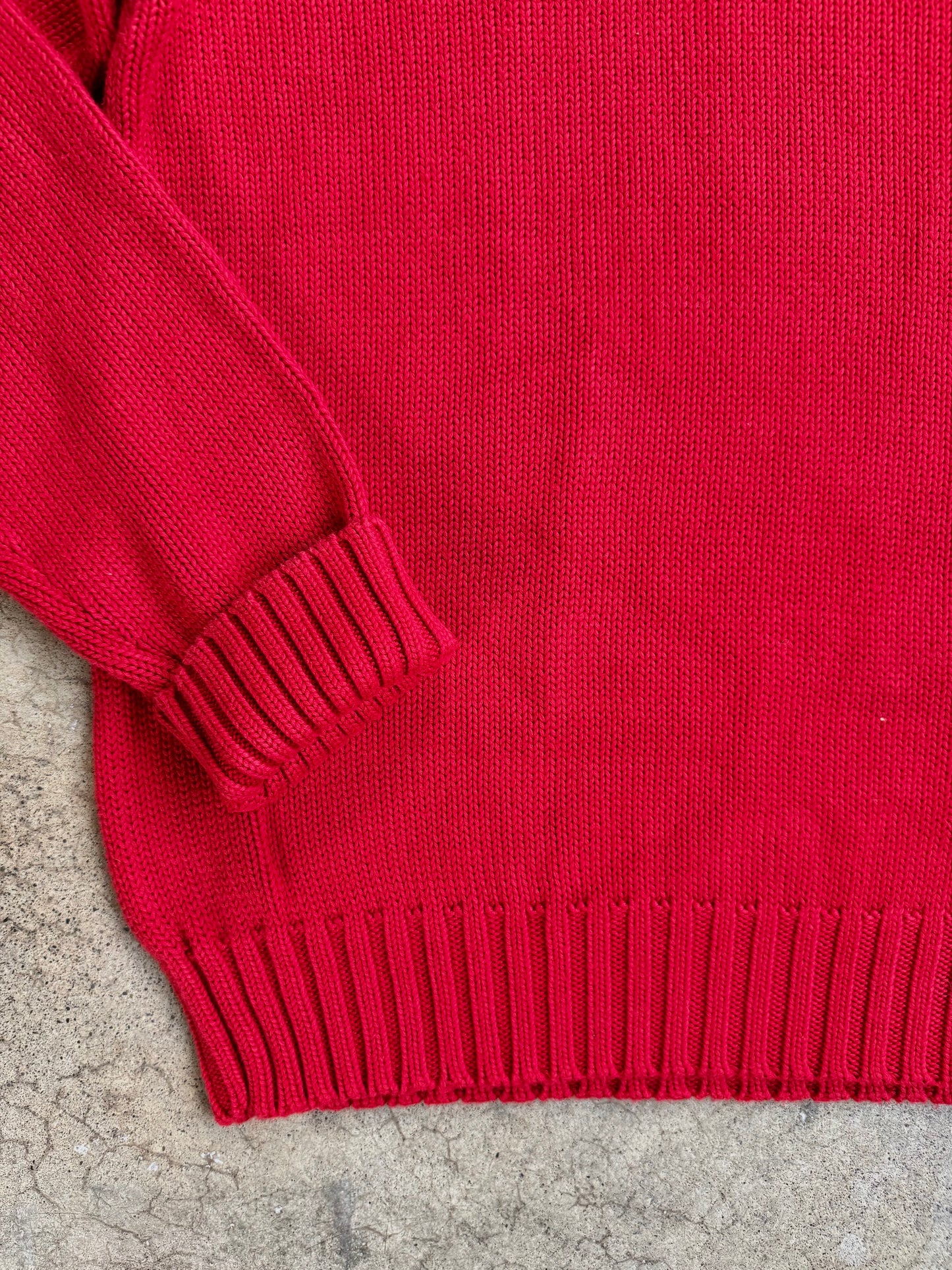 Vintage 1990s Polo Ralph Lauren Red Cotton Crewneck Sweater | Large
