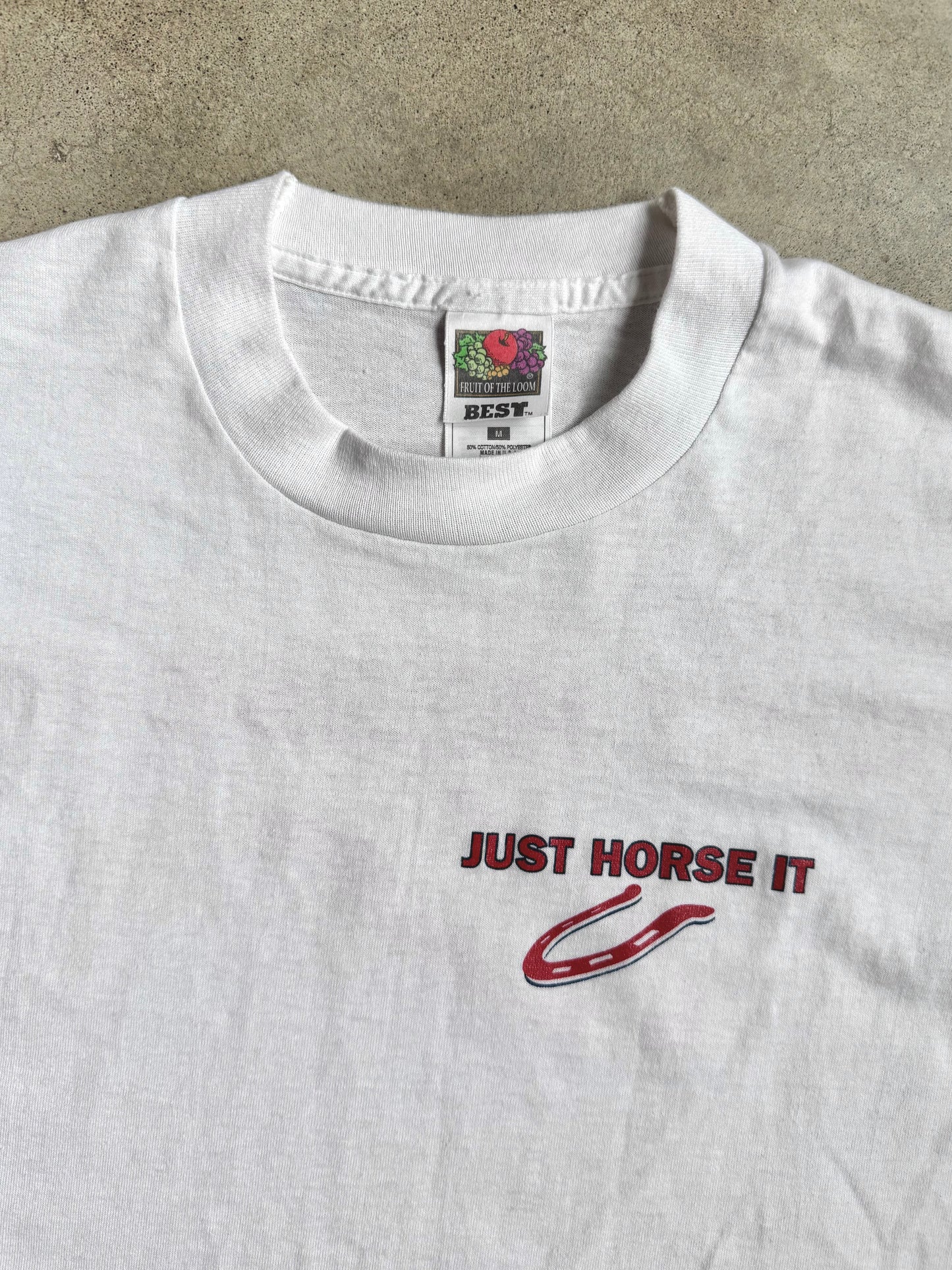 Vintage 1990s “Just Horse It” White Graphic Tee | Medium