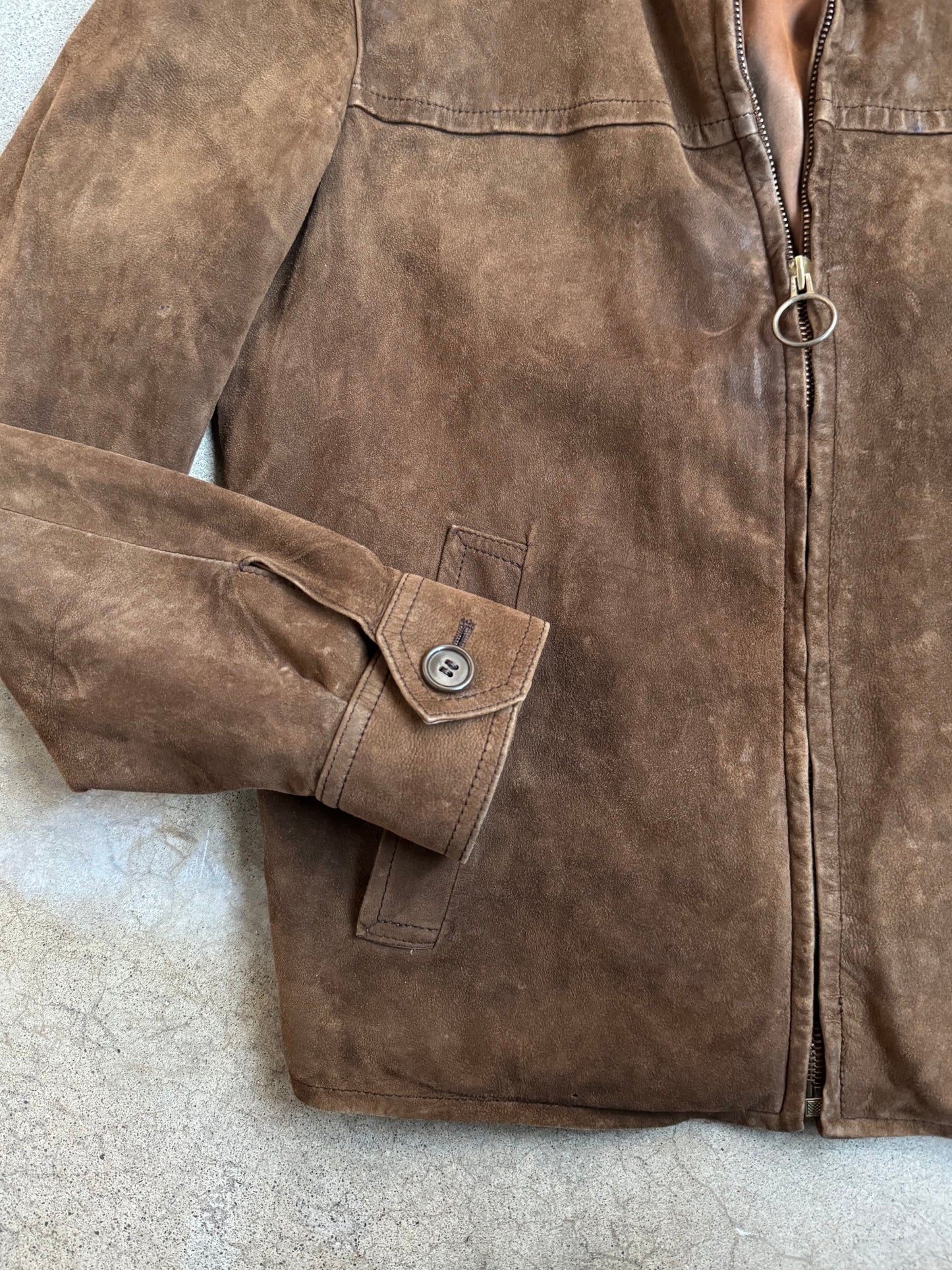Vintage 1980s Cortefiel Brown Suede Zip-Up Jacket | 38