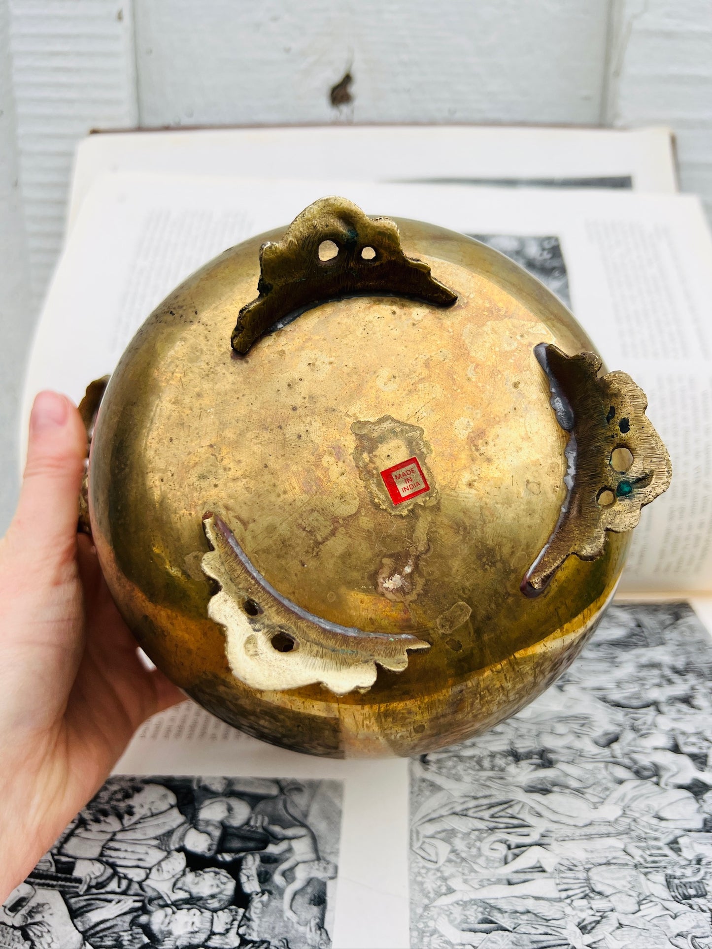 Vintage 1950s Solid Brass Pedestal Planter