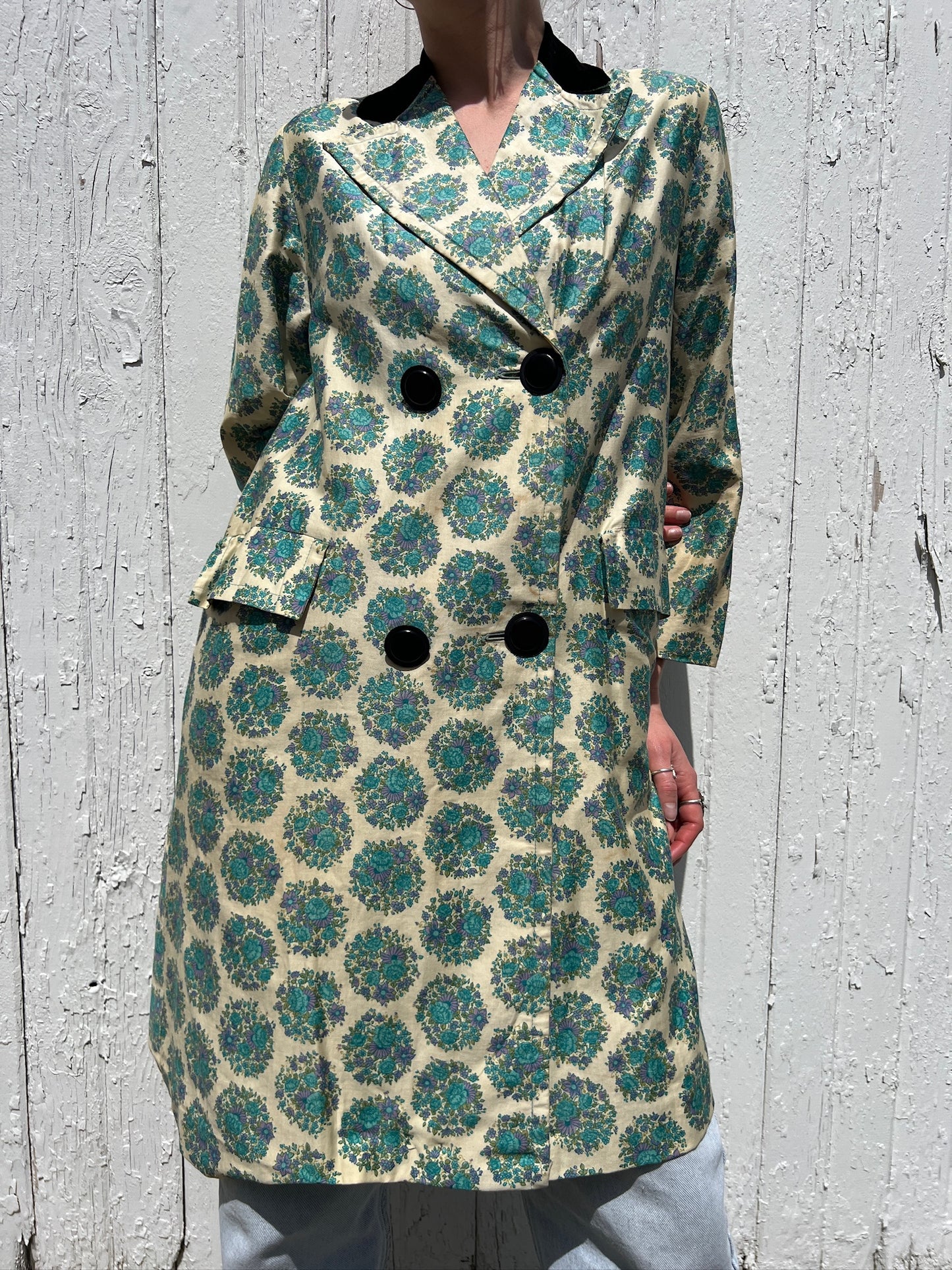 Vintage 1960s Floral Double-Breasted Spring Coat | Medium