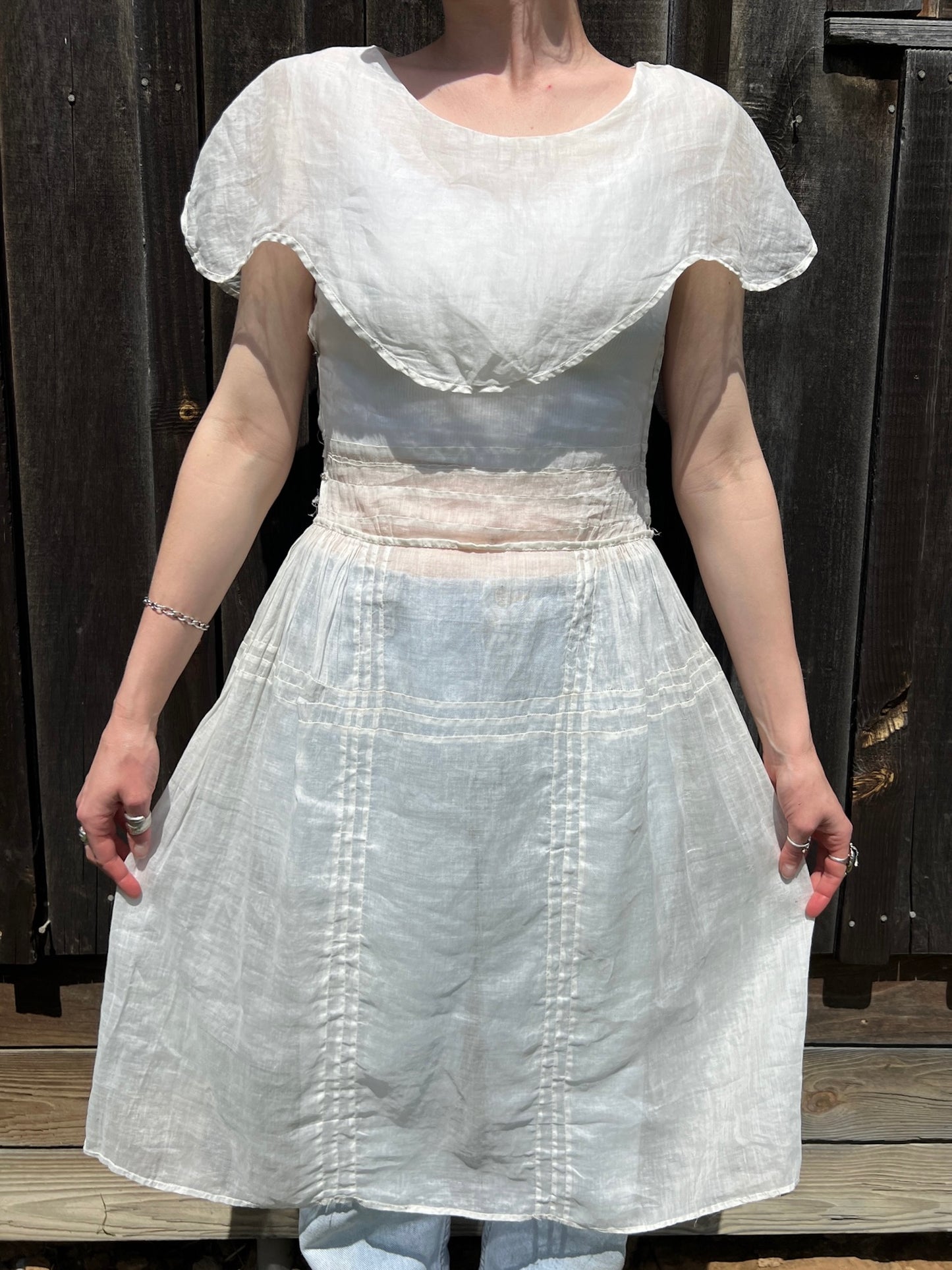 Antique Edwardian Sheer Collared Dress | Small