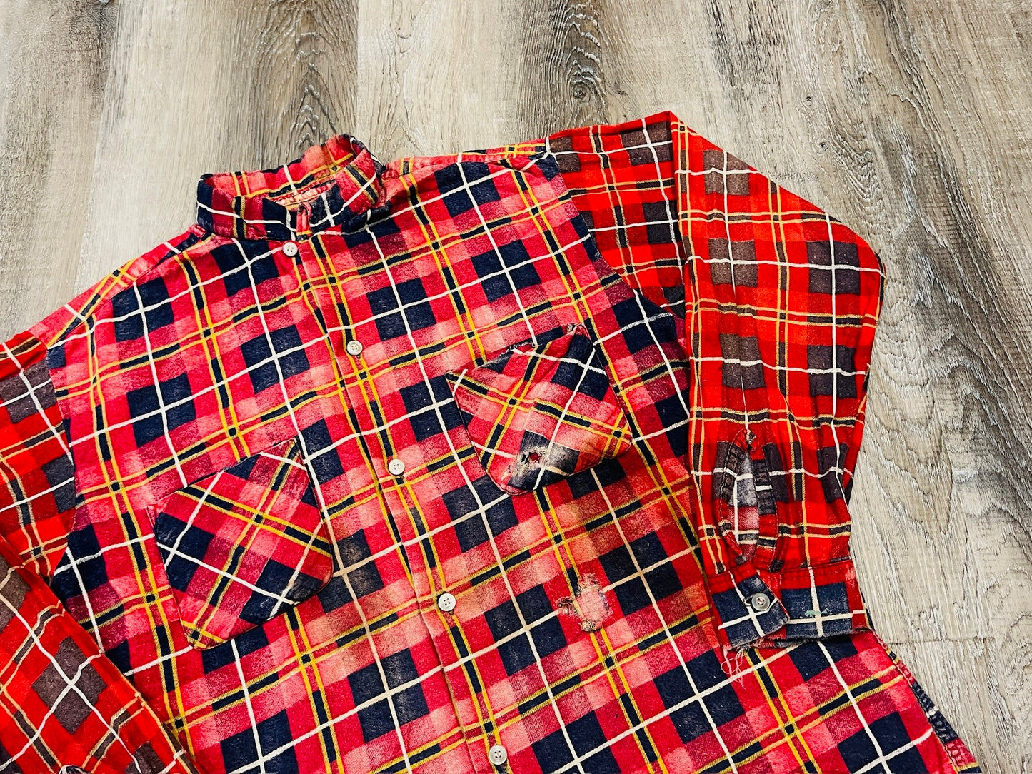 Vintage 1960s Distressed Red Plaid Button Down Shirt | Large