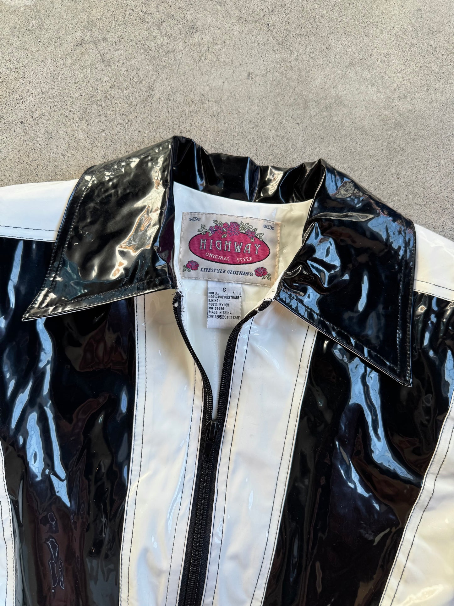 Vintage 1990s Highway Black & White Cropped Vinyl Jacket | Small