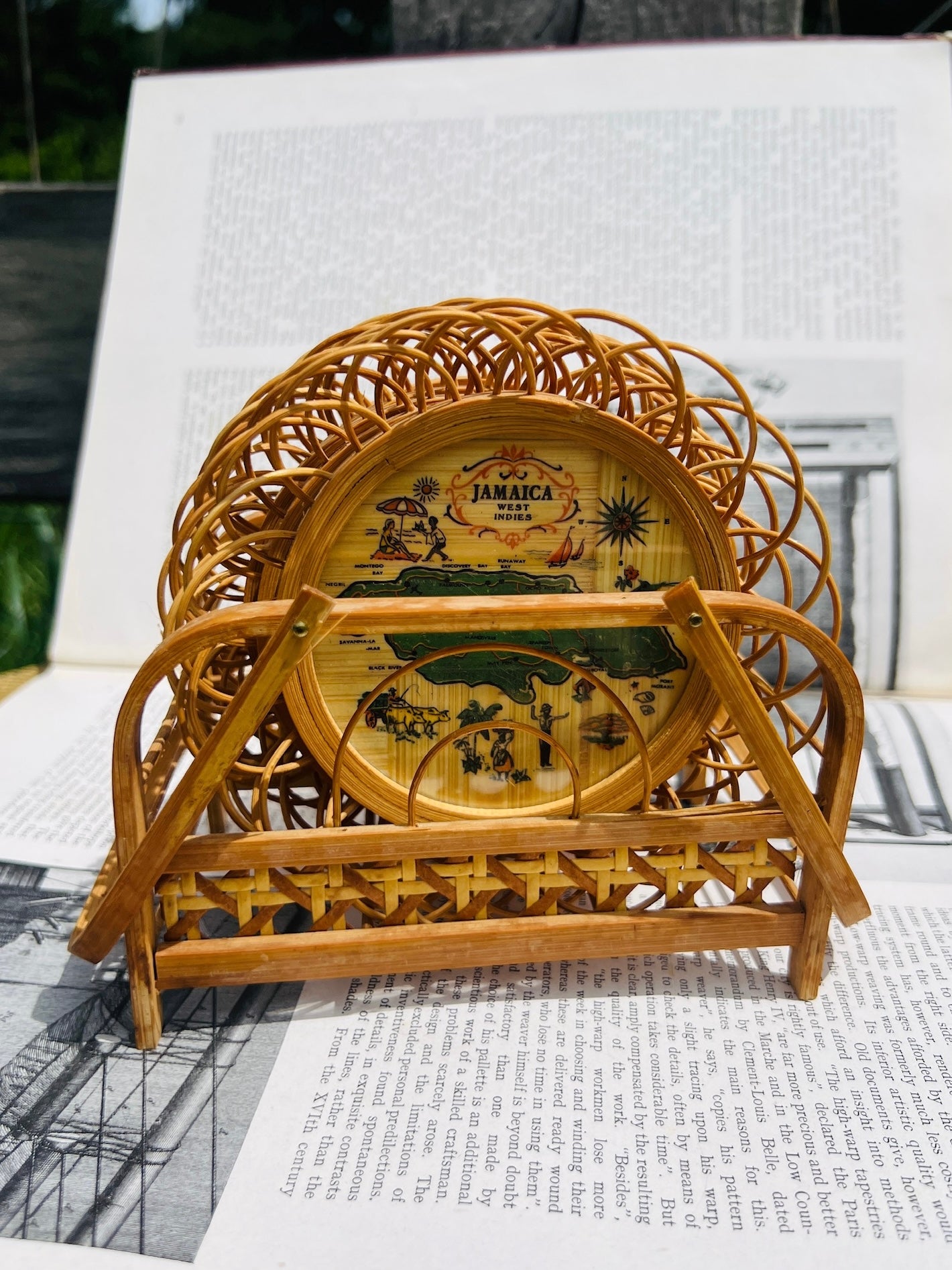 Vintage 1950s Jamaica West Indies Rattan Coaster Set