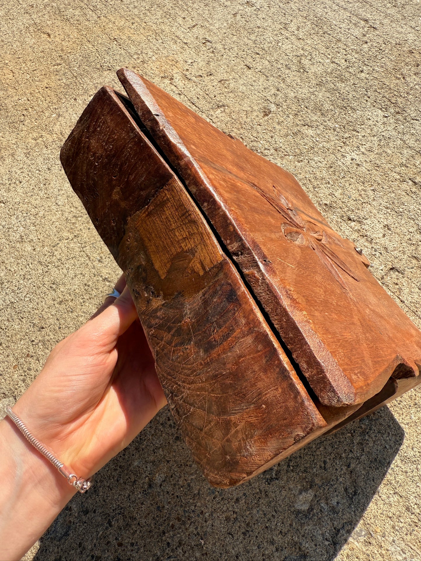Antique Wood-Carved Tikal Spice Box w/ Swivel Lid
